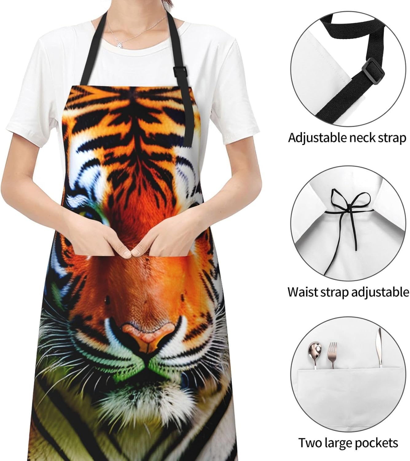 Tiger Stripes Orange Pattern print Waterproof chef's apron with pocket apron for kitchen cooking baking barbecue and gardening