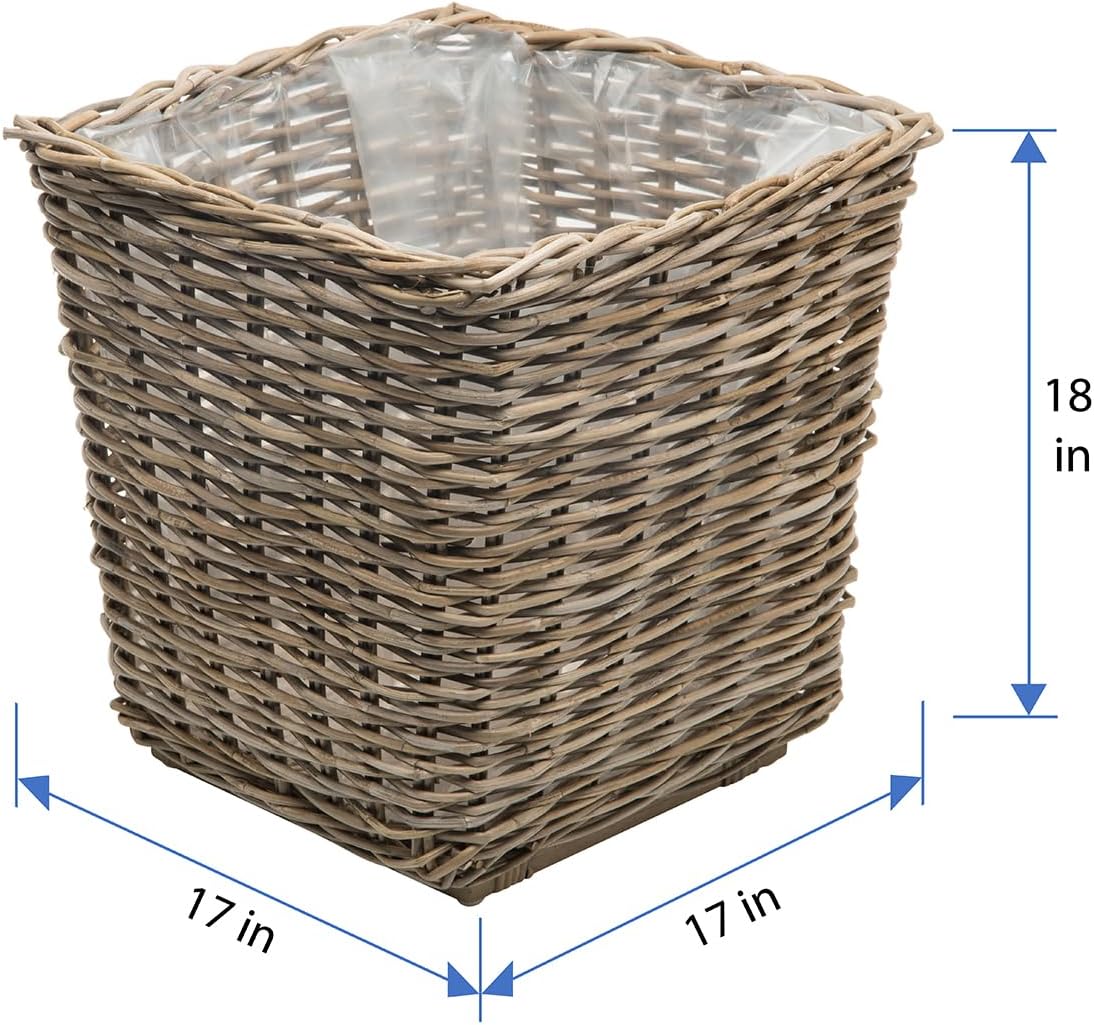 Kouboo Planter Woven Rattan Indoor Outdoor with Drainage Holes Tall Cute Pots Square for Olive Tree Large