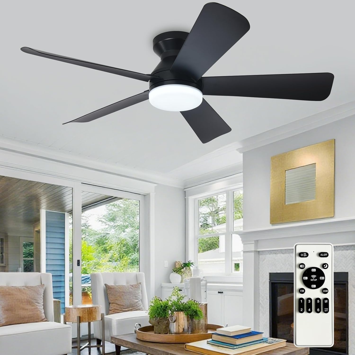 Depuley Modern Ceiling Fan with Light: 42-Inch Black Small Fans for Be