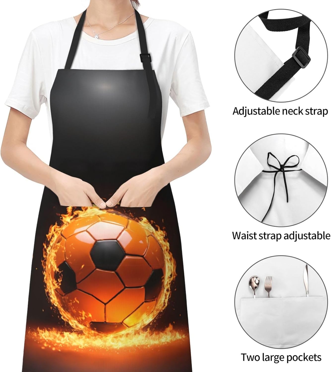 Soccer print Waterproof chef's apron with pocket apron for kitchen cooking baking barbecue and gardening
