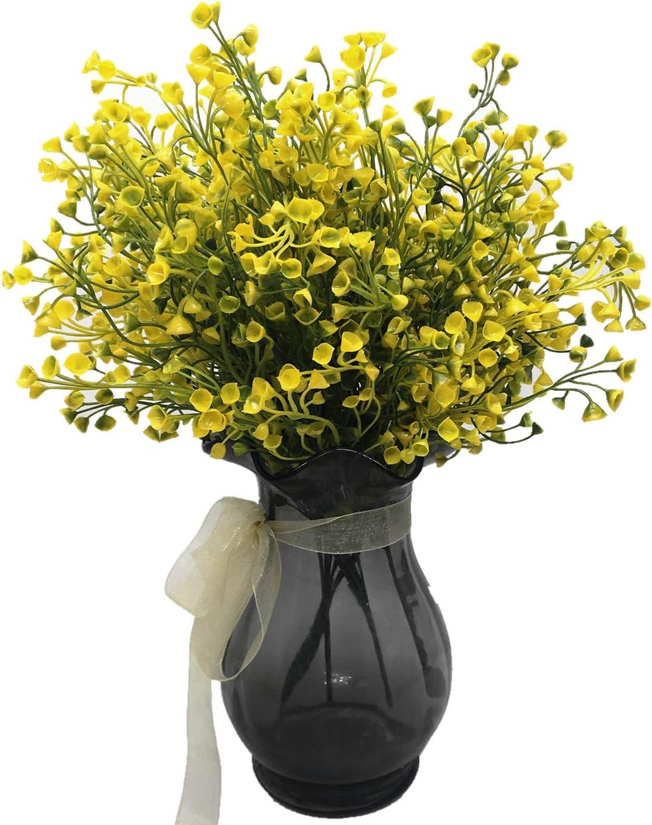 PASYOU Artificial Plants, Fake Bell Grass Flowers Plastic Greenery Lifelike Patio Yard Corridor Indoor Outdoor Home Garden Balcony Party Pot Planter Filler Table Arrangement Decoration Yellow 8 pcs