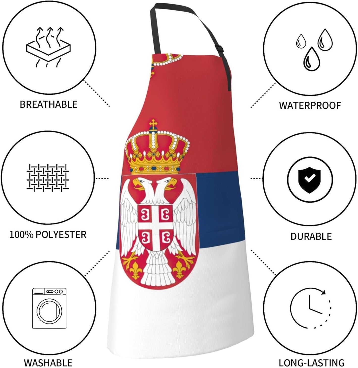 Flag of Serbia Print Laundry apron 28x33 In Waterproof Kitchen Apron with Pockets for Cooking Baking