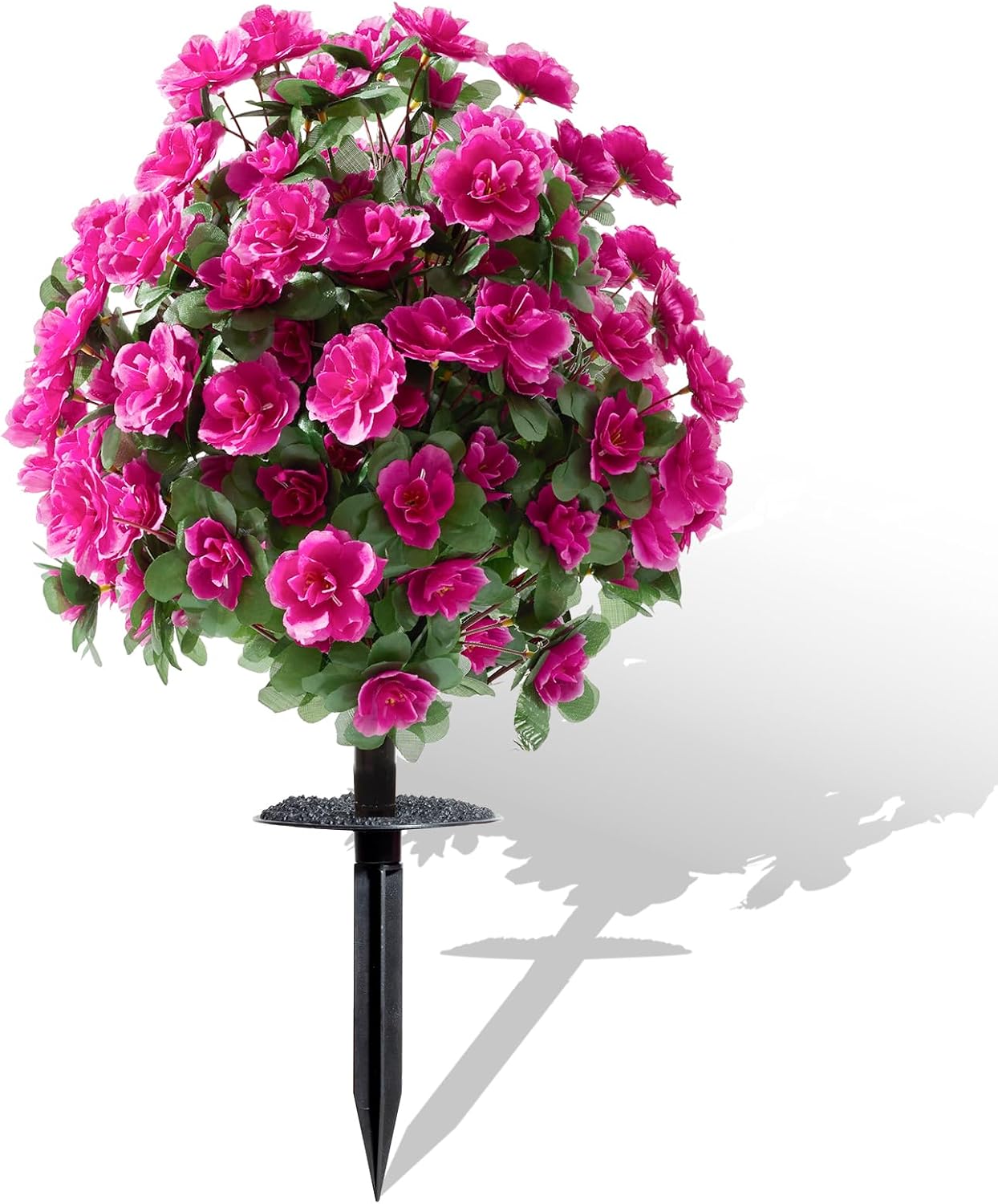 Artificial Silk Flowers Azalea for Outdoor with Ground Spike, Spring Summer 23" Faux Floral Topiaries Ball Bushes Shrubs for Home Garden Yard Patio Decor UV Resistant (Purple)