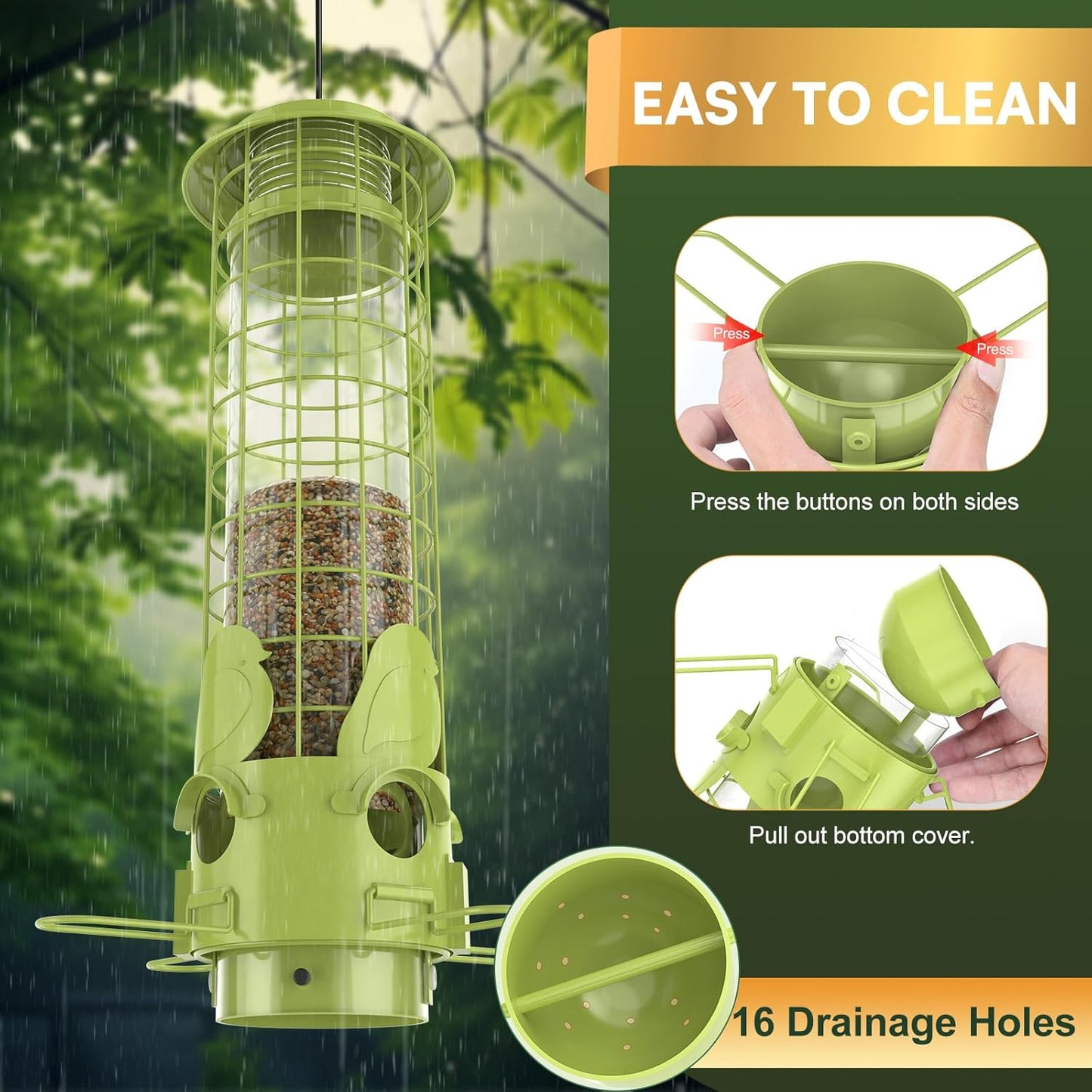 Bird Feeders Squirrel Proof with Weight Activated Perches,Metal Mesh Bird Seed Feeders for Outdoors Hanging- Large Tube Wild Bird Seed Feeders with 3LB Capacity for Finch, Cardinal, Blue Jay