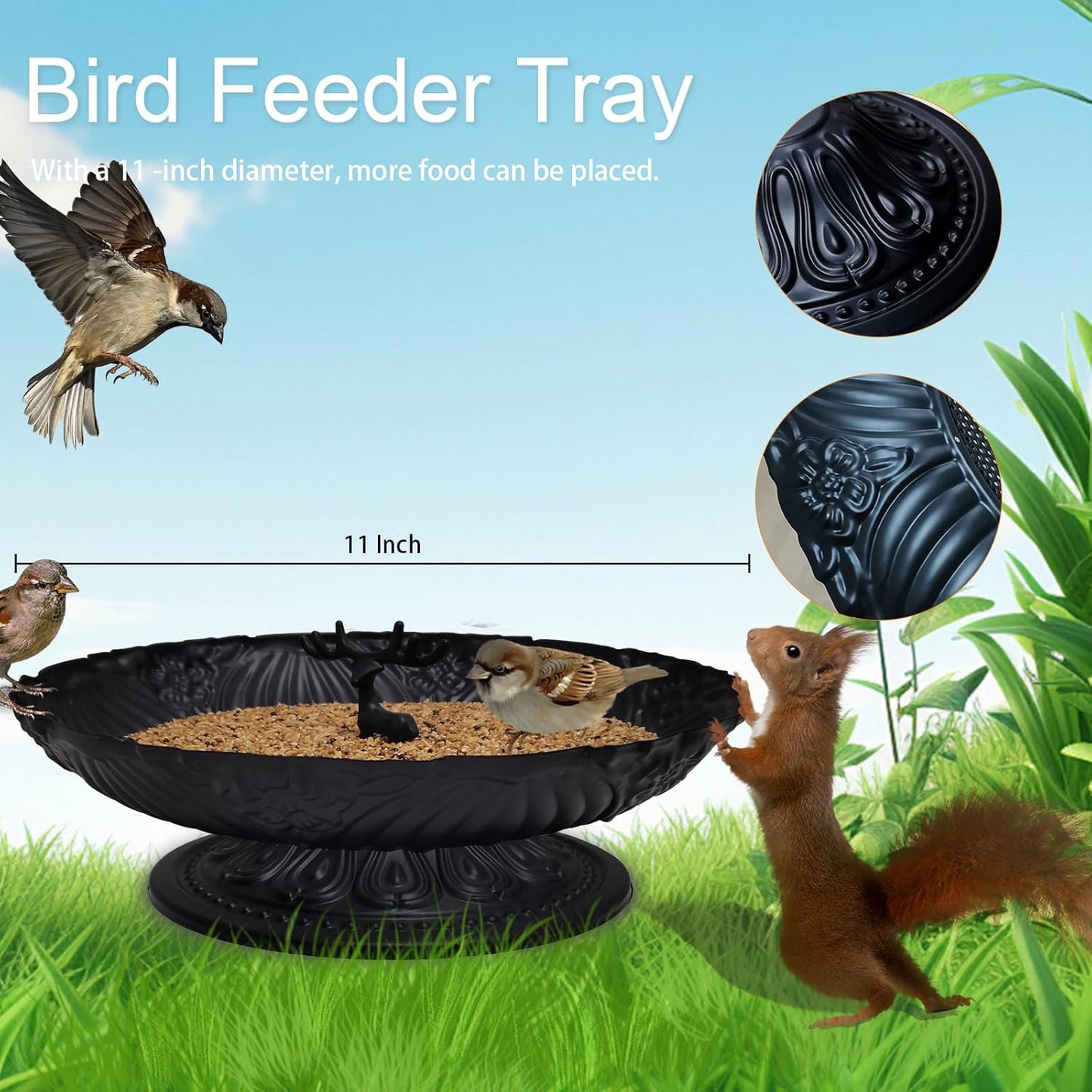 Ground Bird Feeder for Outdoors,11 Inches Metal Platform Bird Feeders Tray for The Garden/Backyard(1pack)