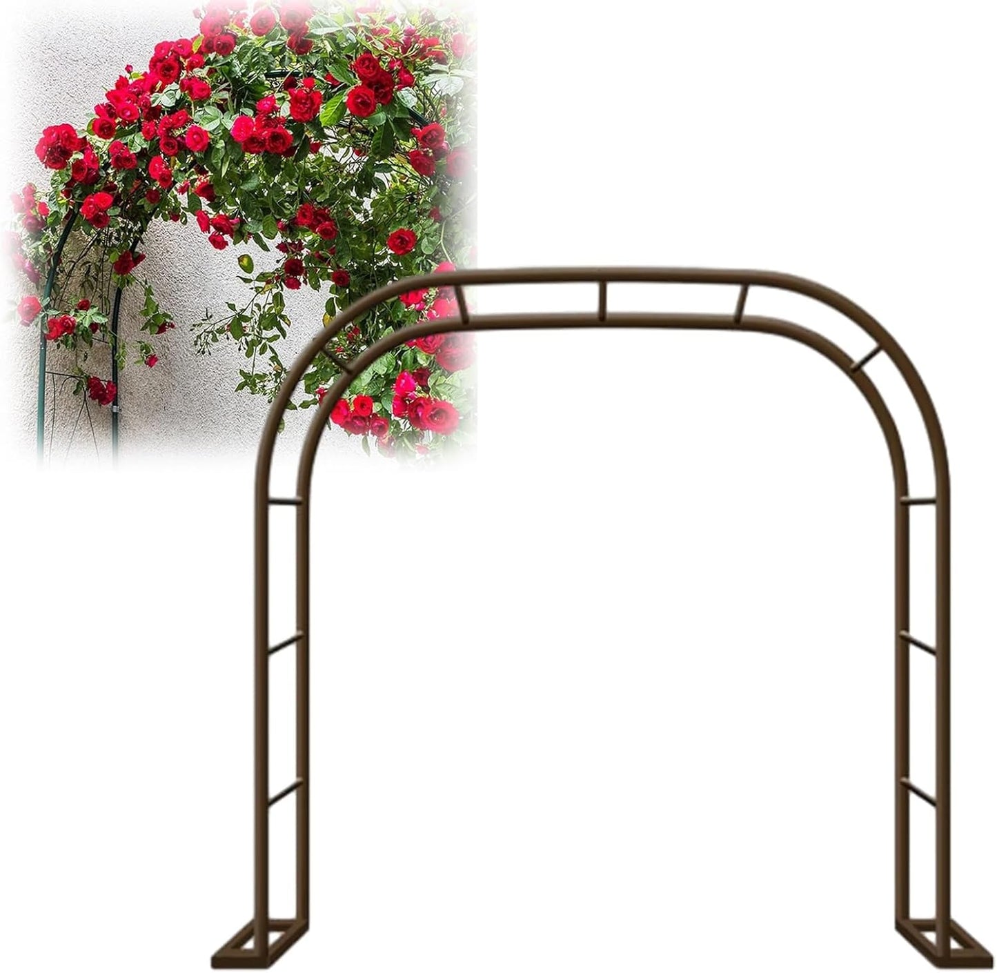 Heavy Duty Garden Trellis Arch for Climbing Plants, Outdoor Metal Rose Arbor Support, Large Wedding Archway (Brown, 2x2.3x0.4m) - Perfect for Roses and Vines