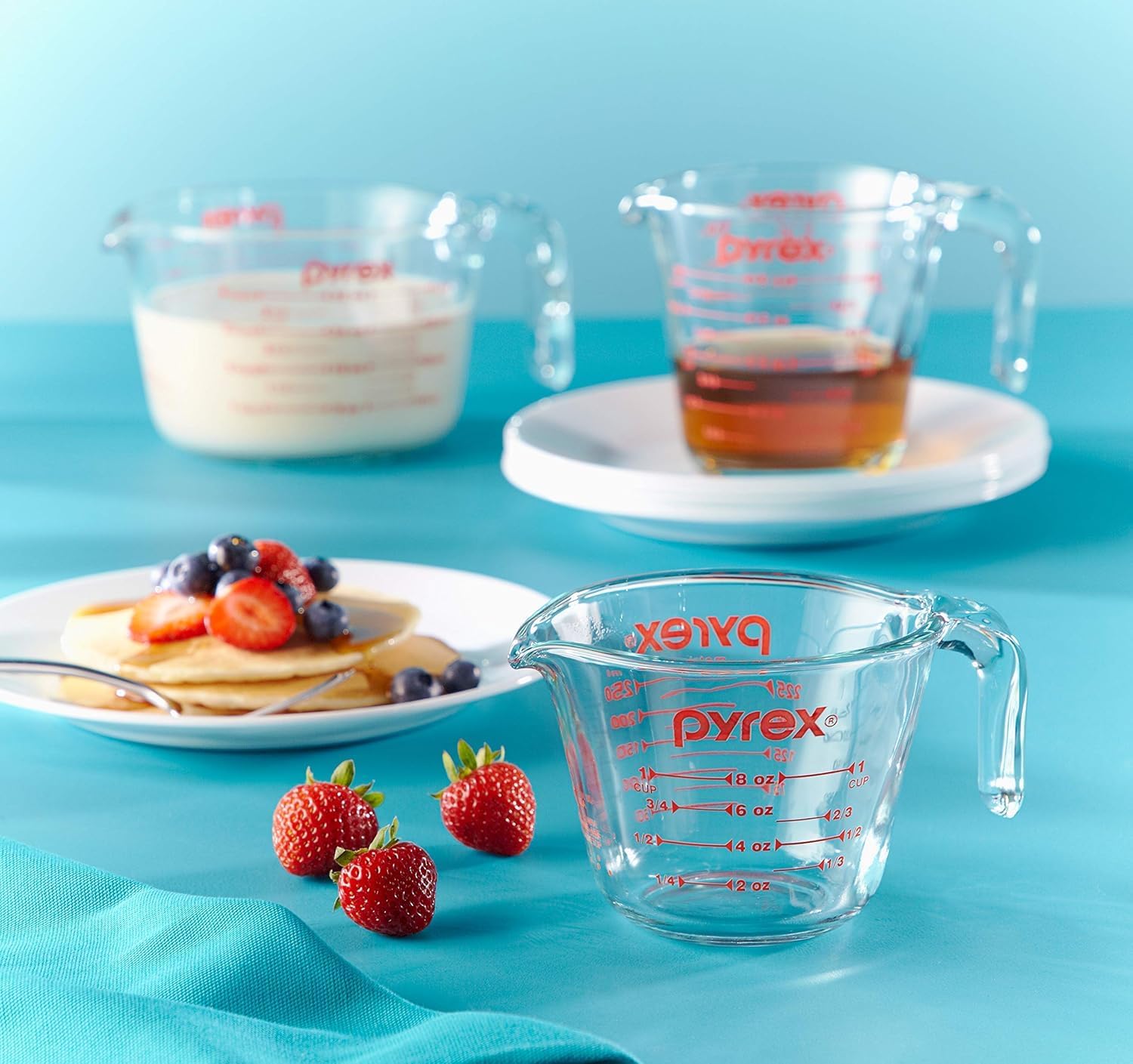 Pyrex Essentials (3-Pack) Glass Measuring Cups Set, (1, 2 & 4 Cup) Mea