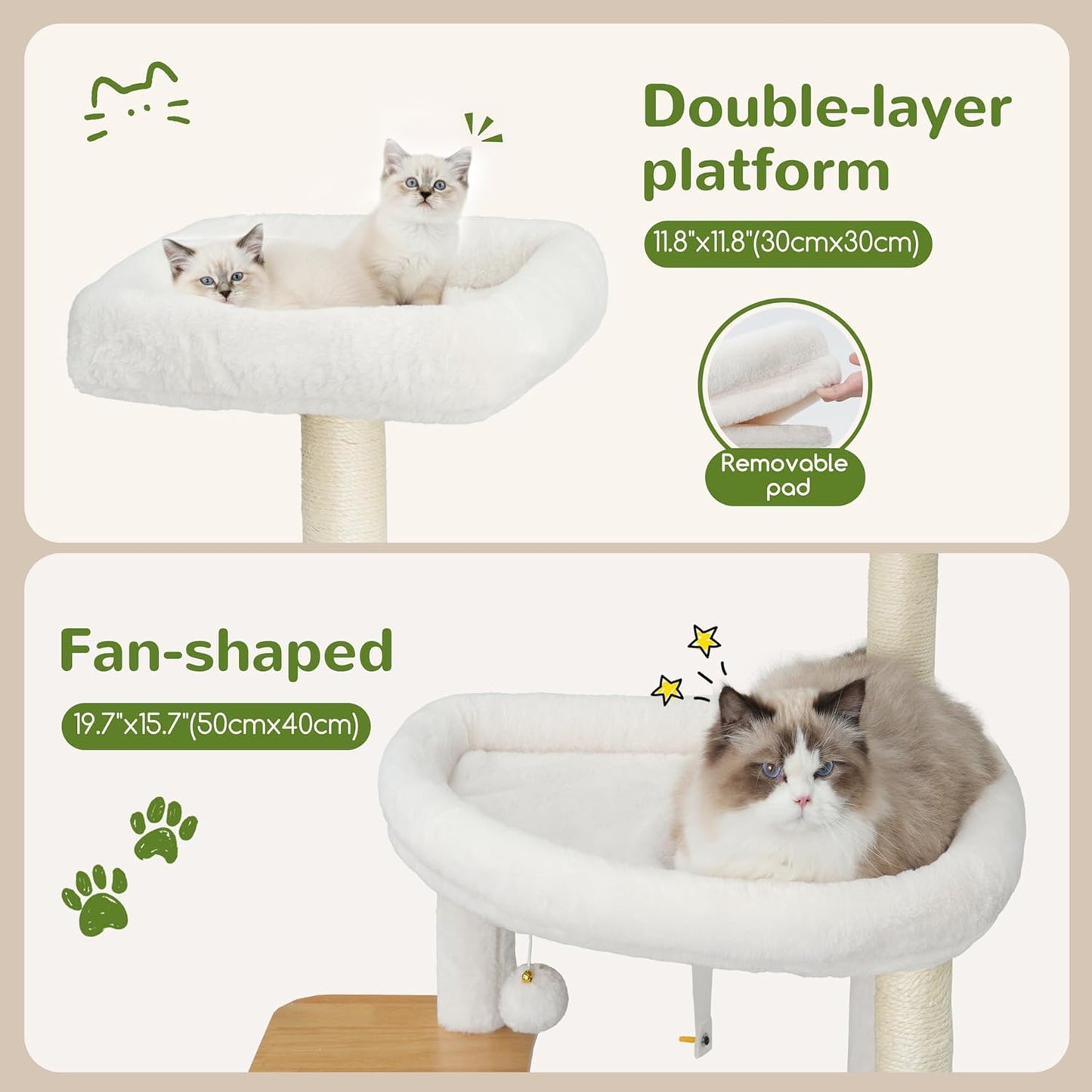 Cat Tree, 70.9 Inch Wood Cat Tower for Large Cats Adult, Modern Cat Fu