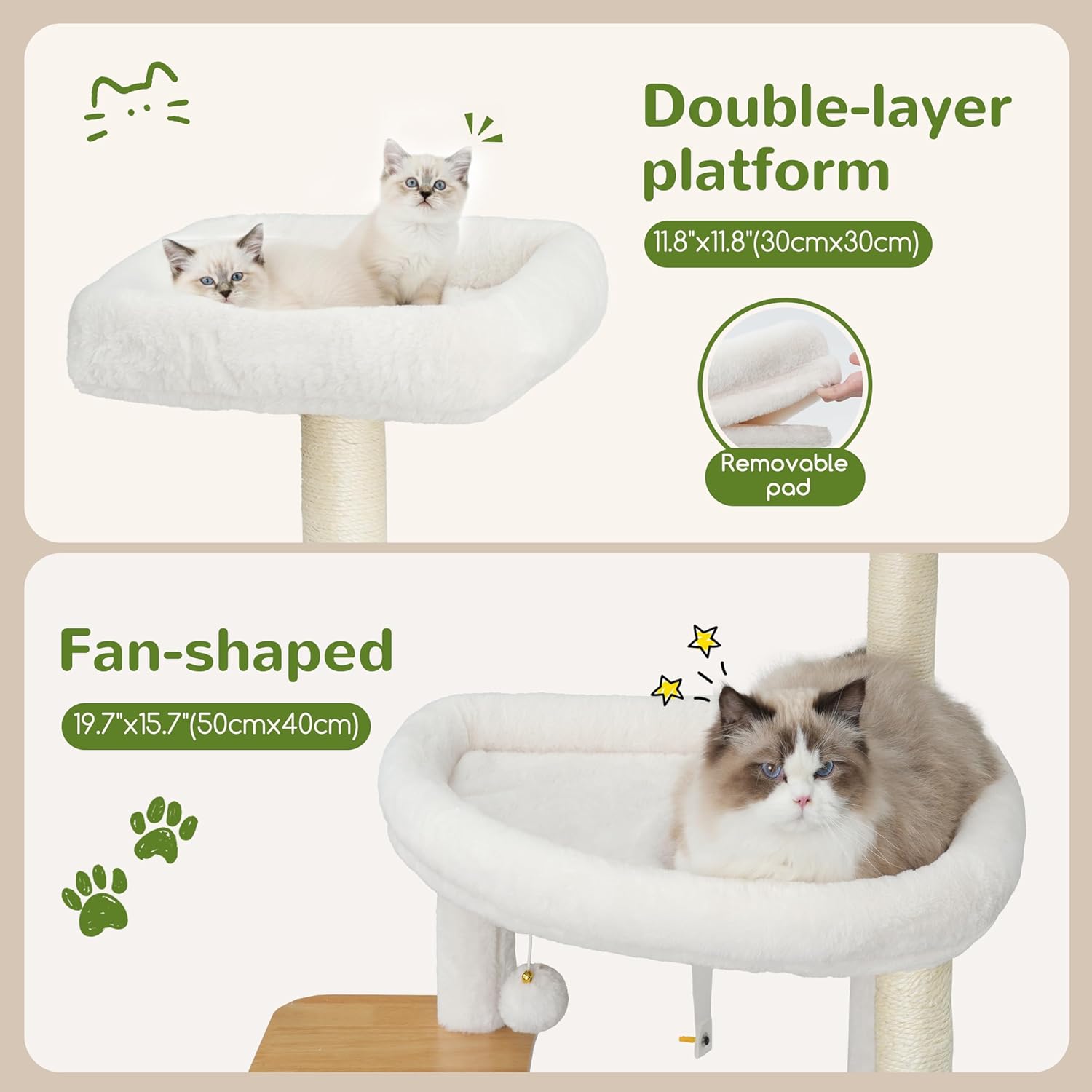 Cat Tree, 70.9 Inch Wood Cat Tower for Large Cats Adult, Modern Cat Fu