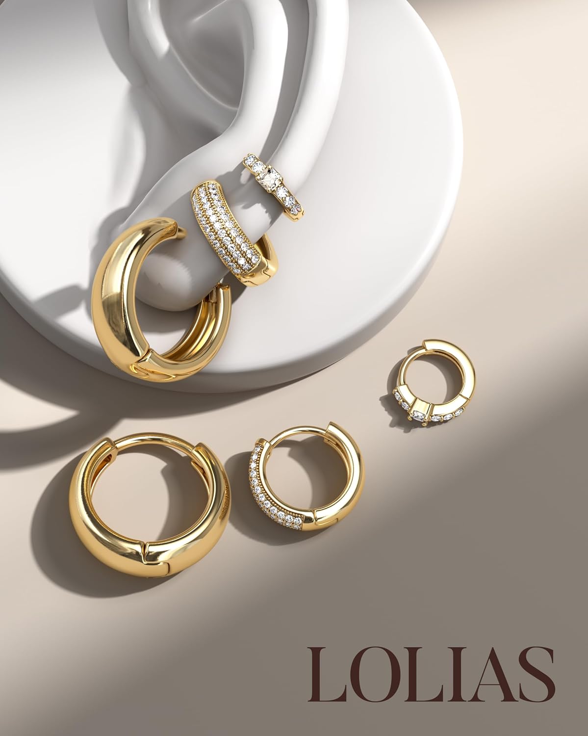 LOLIAS Small 14K Gold Plated Chunky Hoop Earrings for Women Hypoallerg