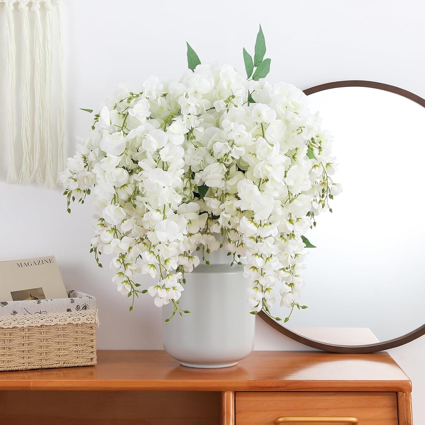 Wisteria Hanging Flowers, Spring Fake Flower for Vase, 2Pcs Silk Wisteria UV & Fading Resistant Faux Plant for Wedding Arch Backdrop Outdoor Patio Garden Decoration Centerpiece Table (White)
