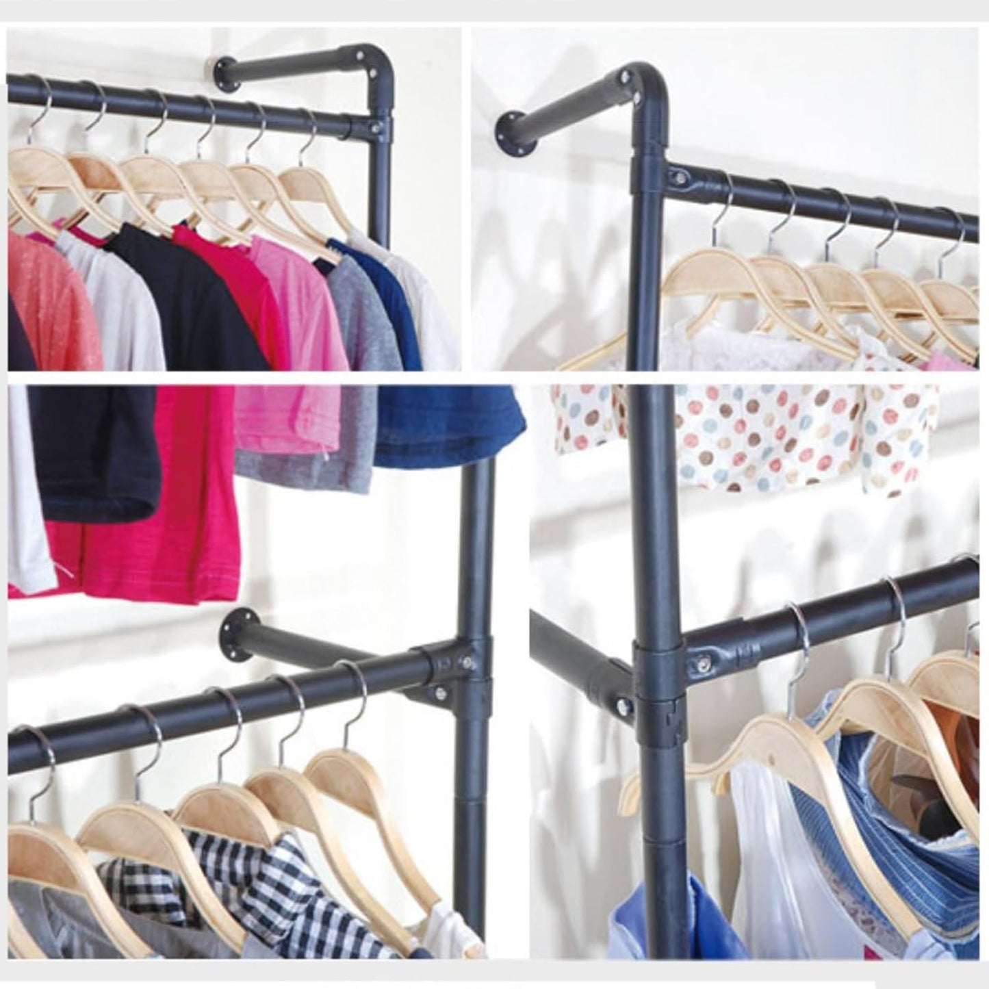 Floor-Standing Solid Wood Rotating Coat Rack，2 Tier Plant Stand - Space-Saving Indoor/Outdoor Flower Rack, Adjustable Height, Durable Metal Frame, Perfect for Home Garden Decoration