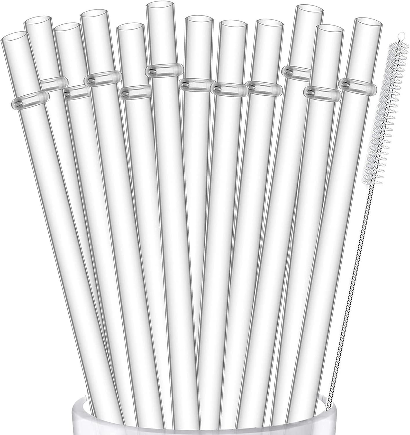 ALINK 12-Pack Reusable Hard Plastic Clear Straws, 10.5 inch Long Tumbler Straws for 16 OZ 20 OZ 30 OZ Stanley, YETI, Starbucks Tumblers with Cleaning Brush