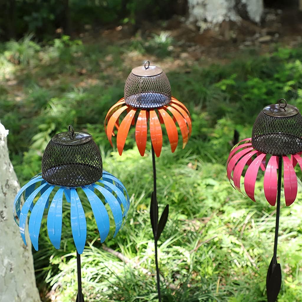 Metal Bird Feeder with Stand Orange Coneflower Standing Bird Feeder for Outdoors Anti Rust Weather Proof Garden Decor Rust Resistant Bird Feeder