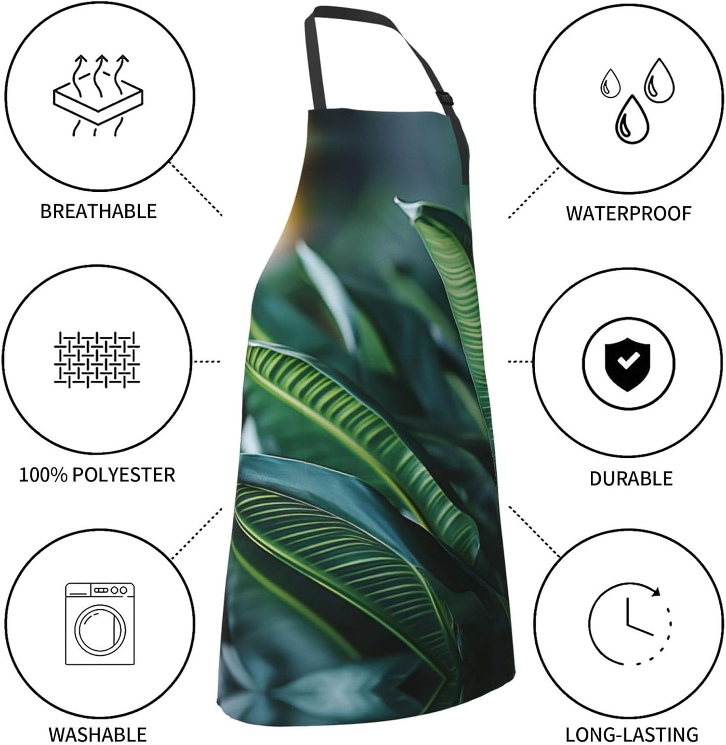 Tropical Palm Leaf print Waterproof apron with pocket adjustable cooking apron for adult kitchen bibs to bake