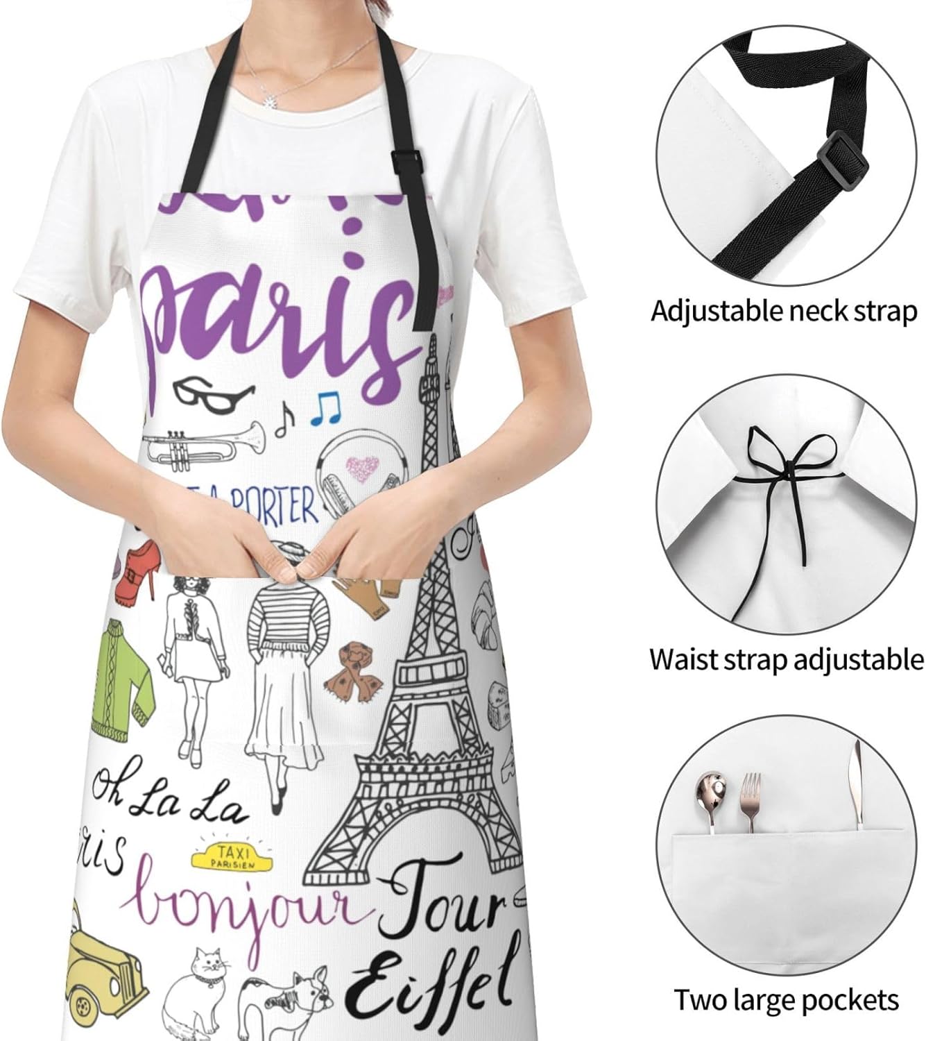 French Paris Tour Eiffel Tower print Waterproof apron with pocket adjustable cooking apron for adult kitchen bibs to bake