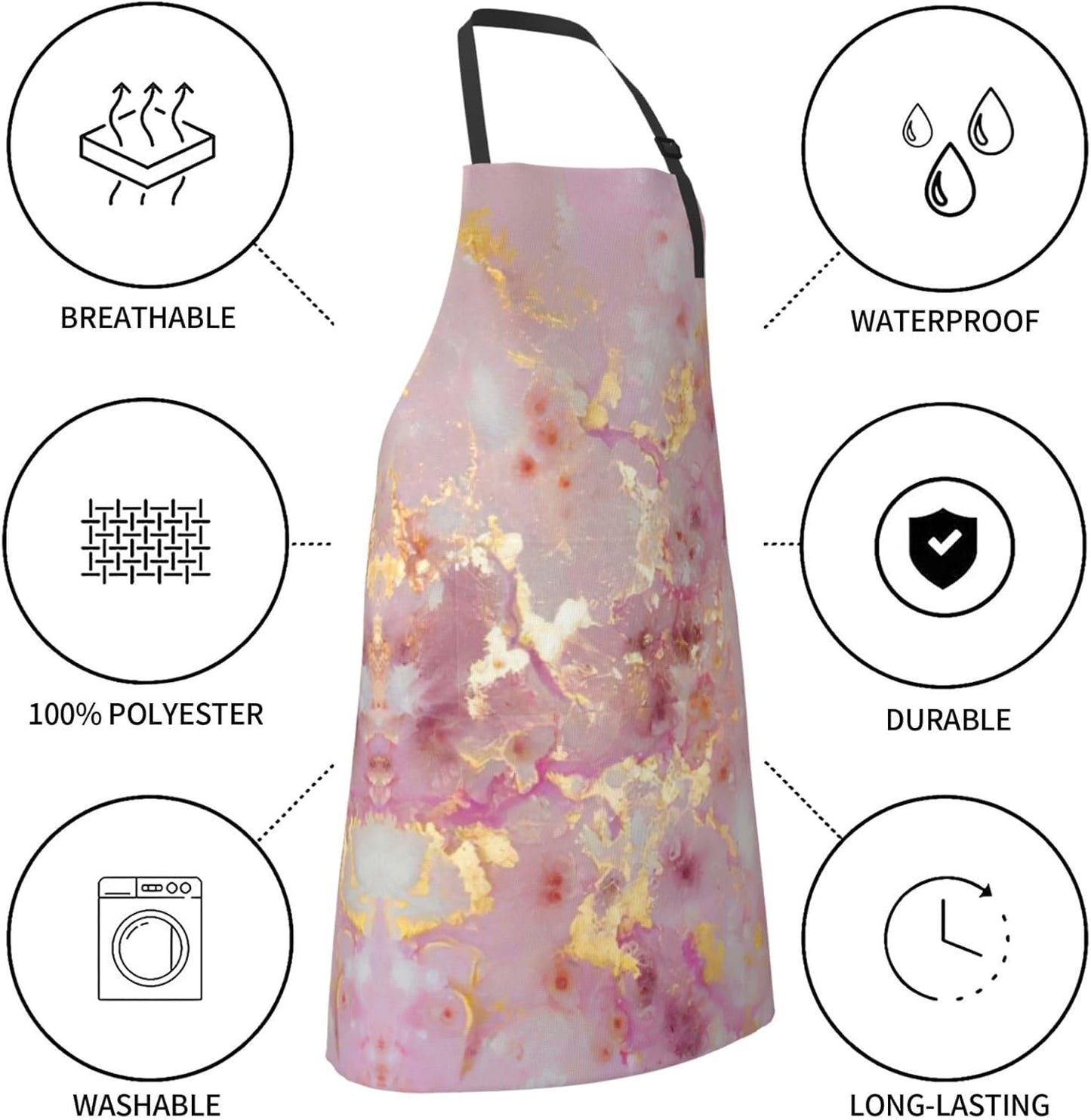 Pink Marble Texture Print Laundry apron 28x33 In Waterproof Kitchen Ap