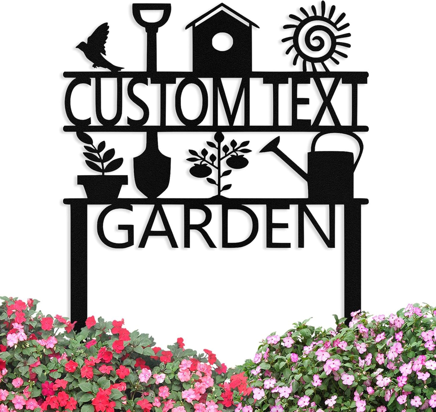 Custom Garden Sign with Stake, Personalized Metal Garden Tools Sign fo