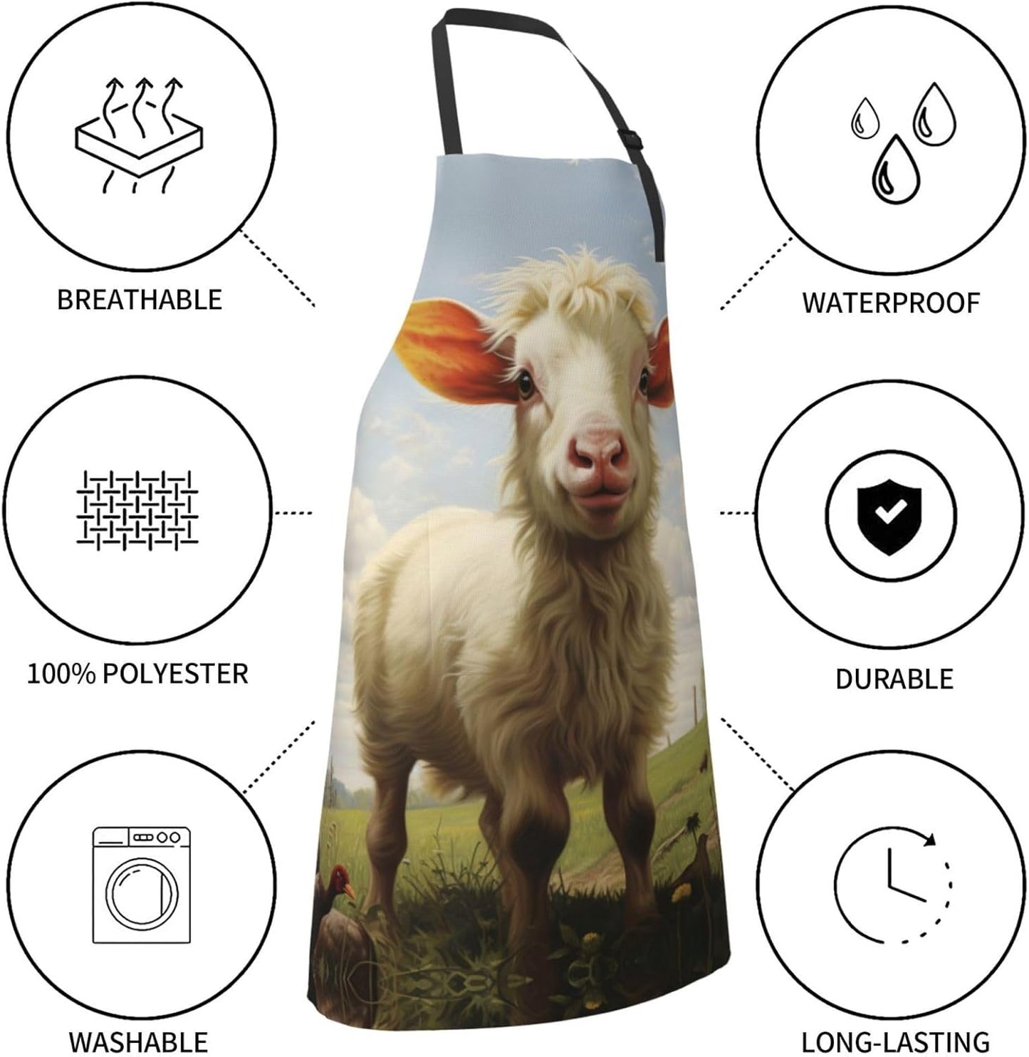 Farm animal print Waterproof apron with pocket adjustable cooking apro
