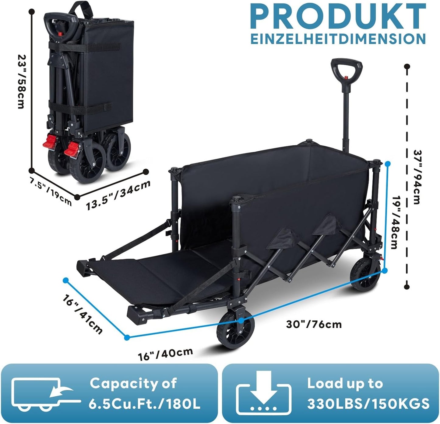 Outdoor Camping Trailer with Detachable Wheels Portable Folding Multi-Functional Travel Trailer with Tailgate Extension, Ideal for Outdoor Camping and Grocery Shopping.