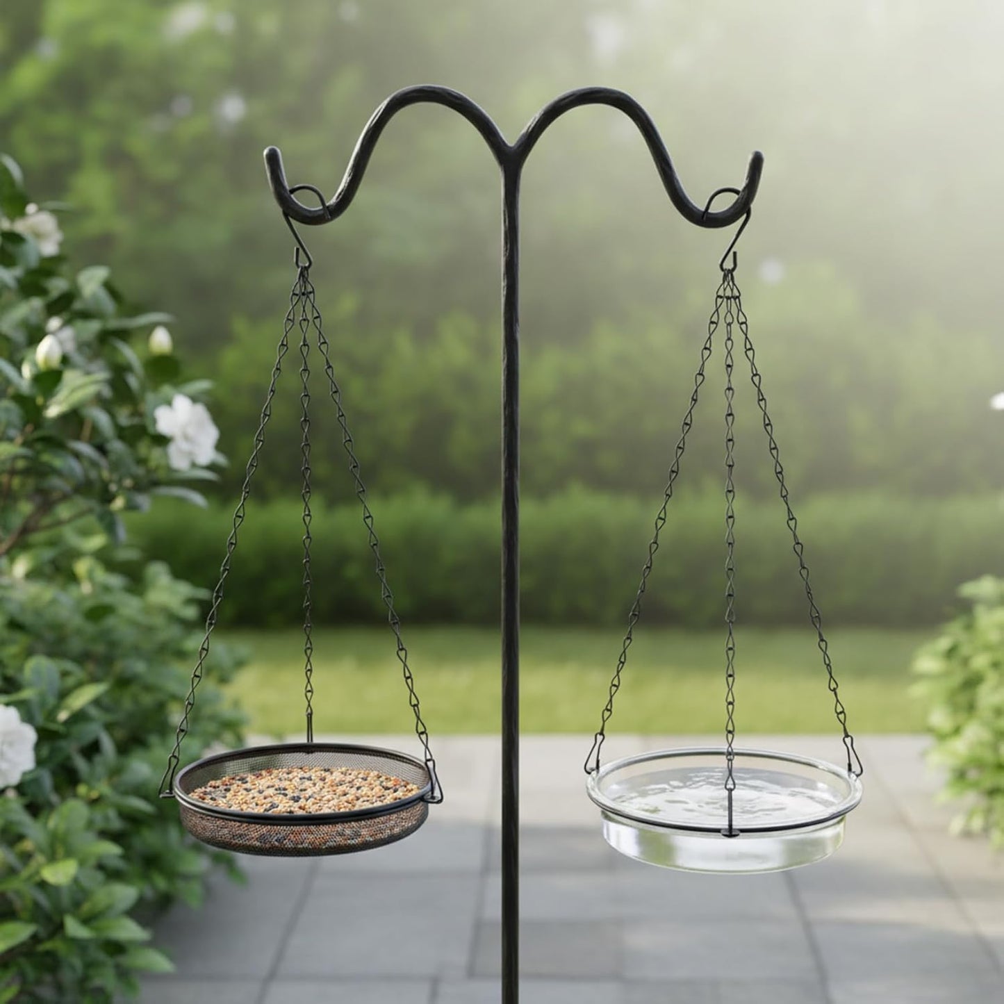 Birdfeeders Outside Hanging, 2-in-1 Metal Birdfeeder & Birdbath Wild Bird Feeder with Mesh Tray and Water Bowl for Garden, Patio, Or Yard, Decoración al aire Libre