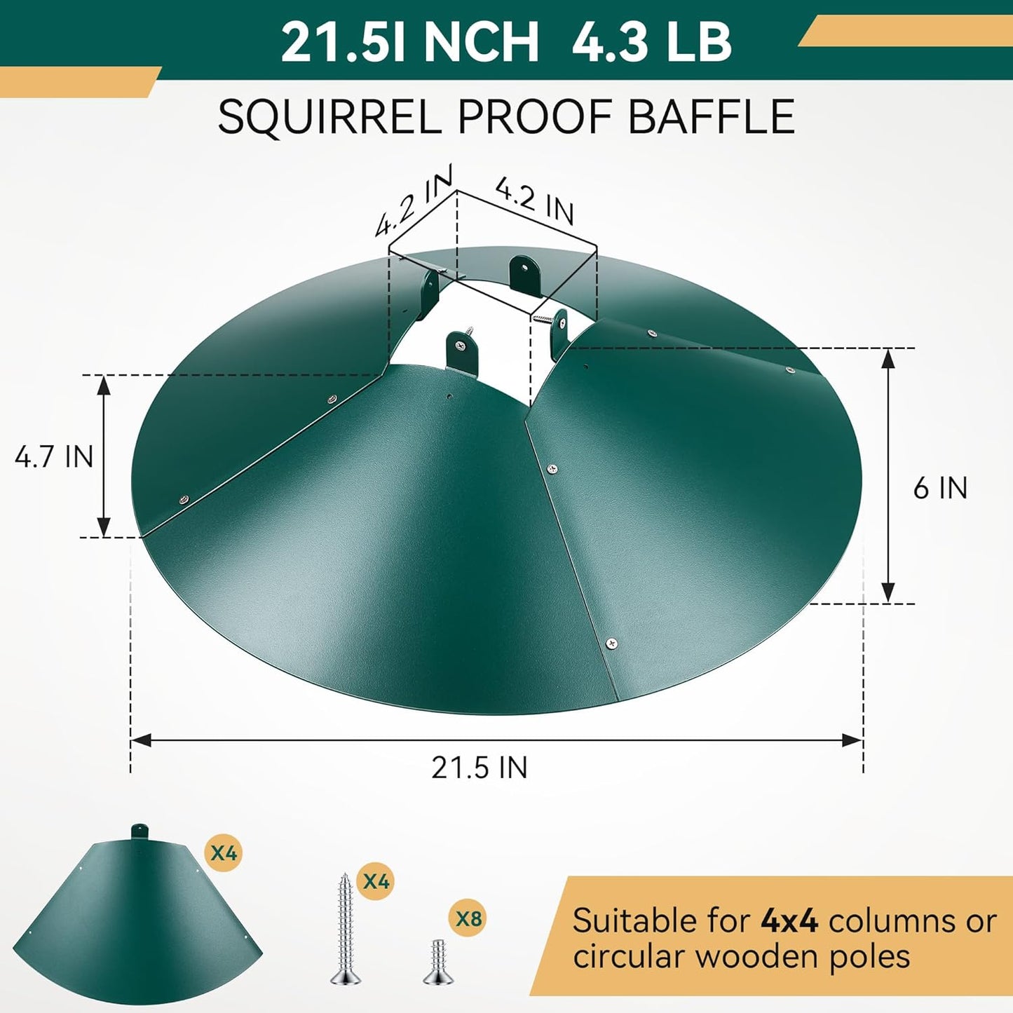 Qualirey 1 Pack 21.5 Inch Metal Squirrel Proof Baffle for 4 x 4 Posts Wrap Around Guard for Bird Feeder Pole to Deter Squirrels (Green)