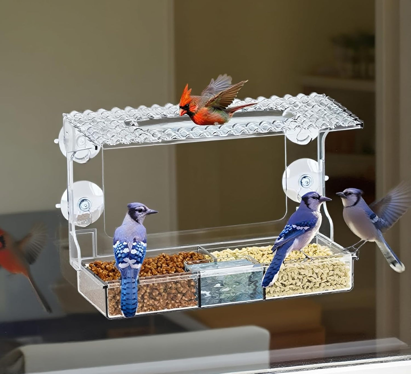 2 Pack Window Bird Feeders with Strong Suction Cups, Window Mounted Hummingbird Feeder, Clear Bird Feeders for Window Viewing