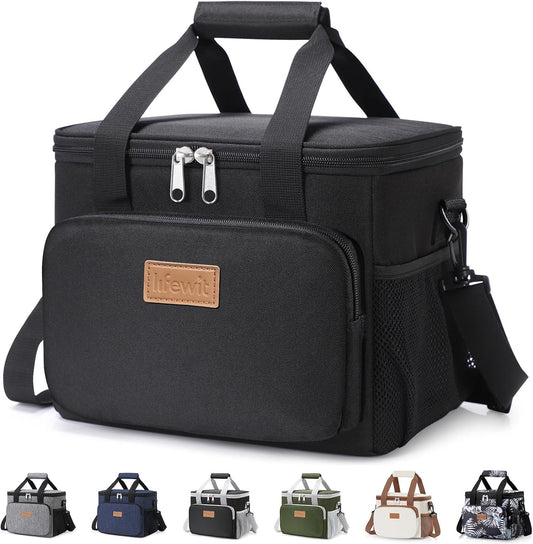Lifewit Medium Lunch Bag Insulated Lunch Box Soft Cooler Cooling Tote for Adult Men Women, Black 12-Can (9L)