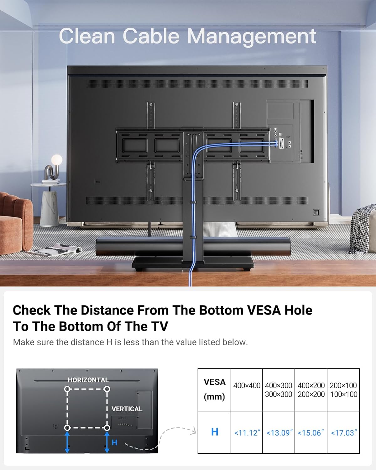 PERLESMITH Universal Swivel TV Stand Legs for 37-75 inch TVs, Height Adjustable Tabletop Mount Holds up to 99lbs, Television Table TV Stands for Livingroom & Bedroom, Universal VESA 600x400mm, PSTVS13