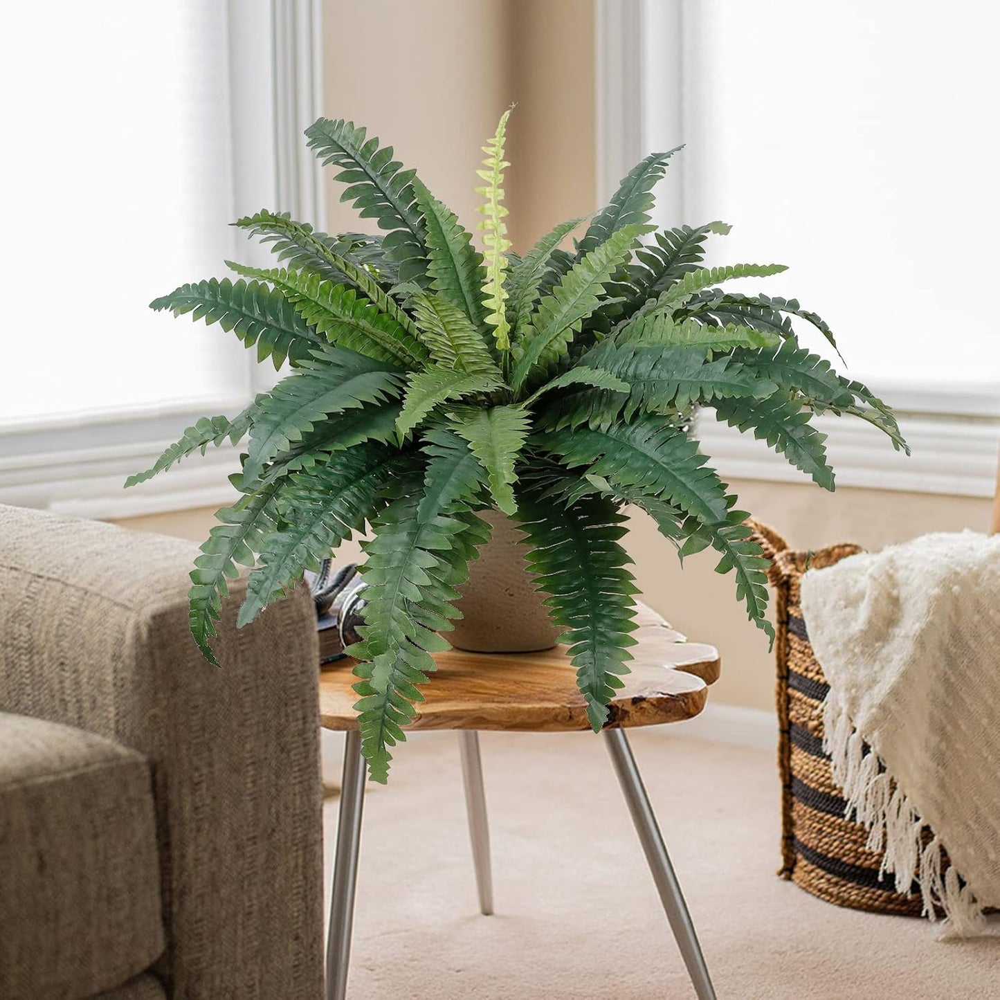 Dremisland Artificial Boston Fern Bush Set of 2 Large Artificial Ferns for Outdoors 30" Fake Ferns Hanging Faux Fern Artificial Bush Plants for Outdoors Planter Indoor Home Garden Porch Decor