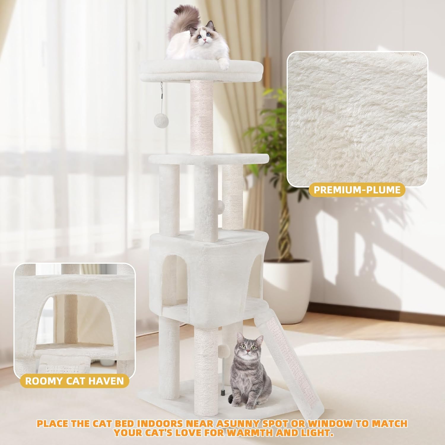 45in Cat Tree Tower with Big Condo for Indoor Kitten,Cat Tower with Sc