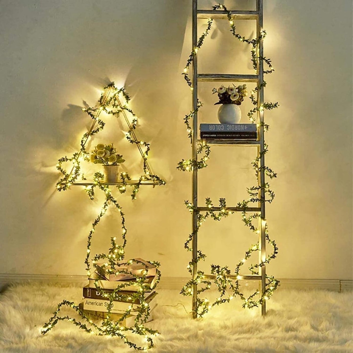 Artificial Ivy Solar String Lights Garland Fake Plants Solar LED Light Home Kitchen Garden Office Wedding Wall Decorrden Office Wedding Wall Decor,Green Leaf Vine,2M20LEDs Gift