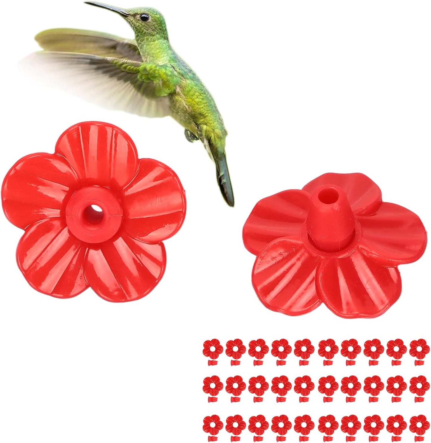 Hummingbird Feeder Part, 30Pcs Hummingbird Feeder Replacement Flowers Feeding Ports Replaceable More Bird Feeder Decorative Flower (Red)
