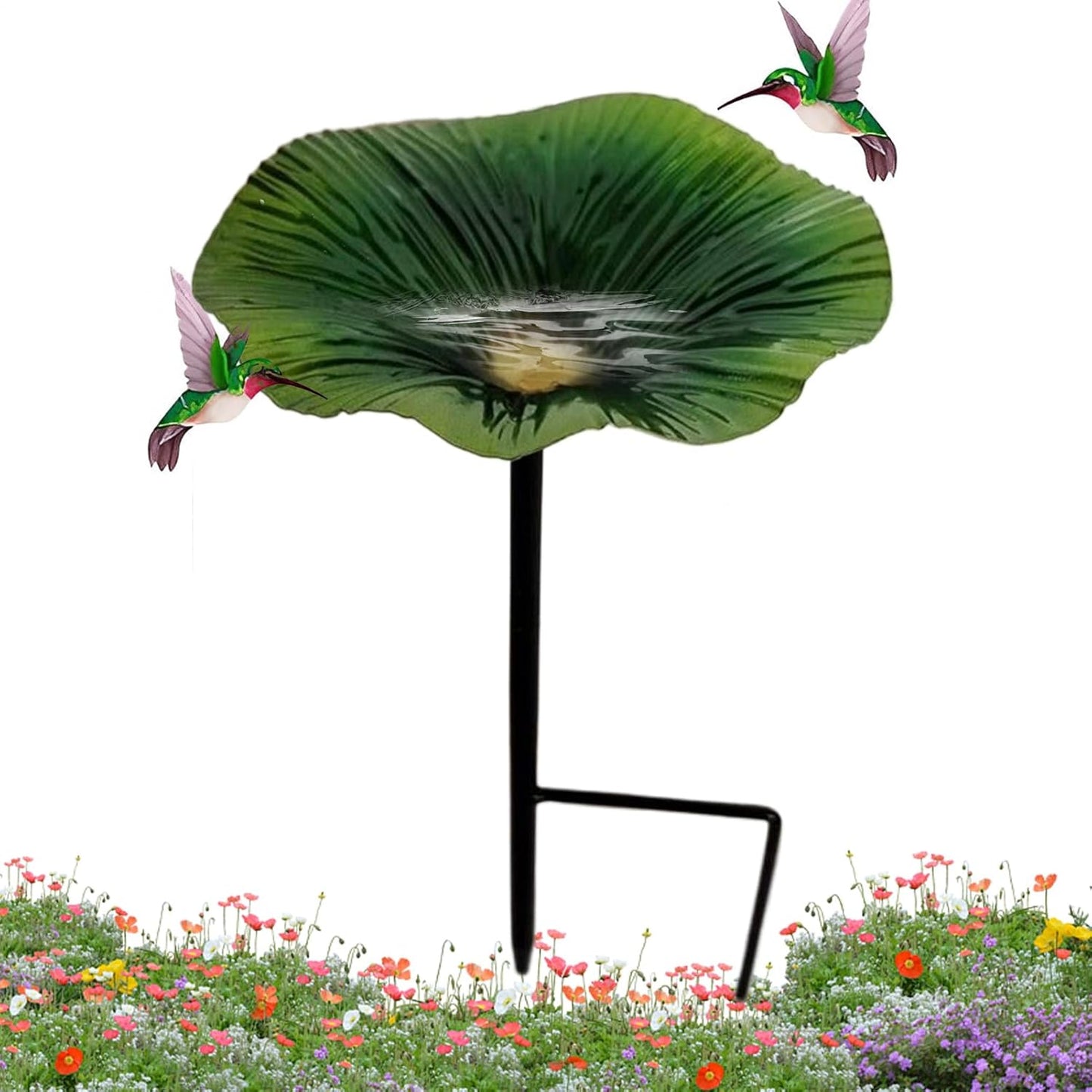 Outdoor Bird Bath - Decorative Feeder | Flower Design Water Station with Metal Stake for Hummingbirds Yard Garden Patio Backyard Wildlife Attraction Elegant Functional Outdoor Decor