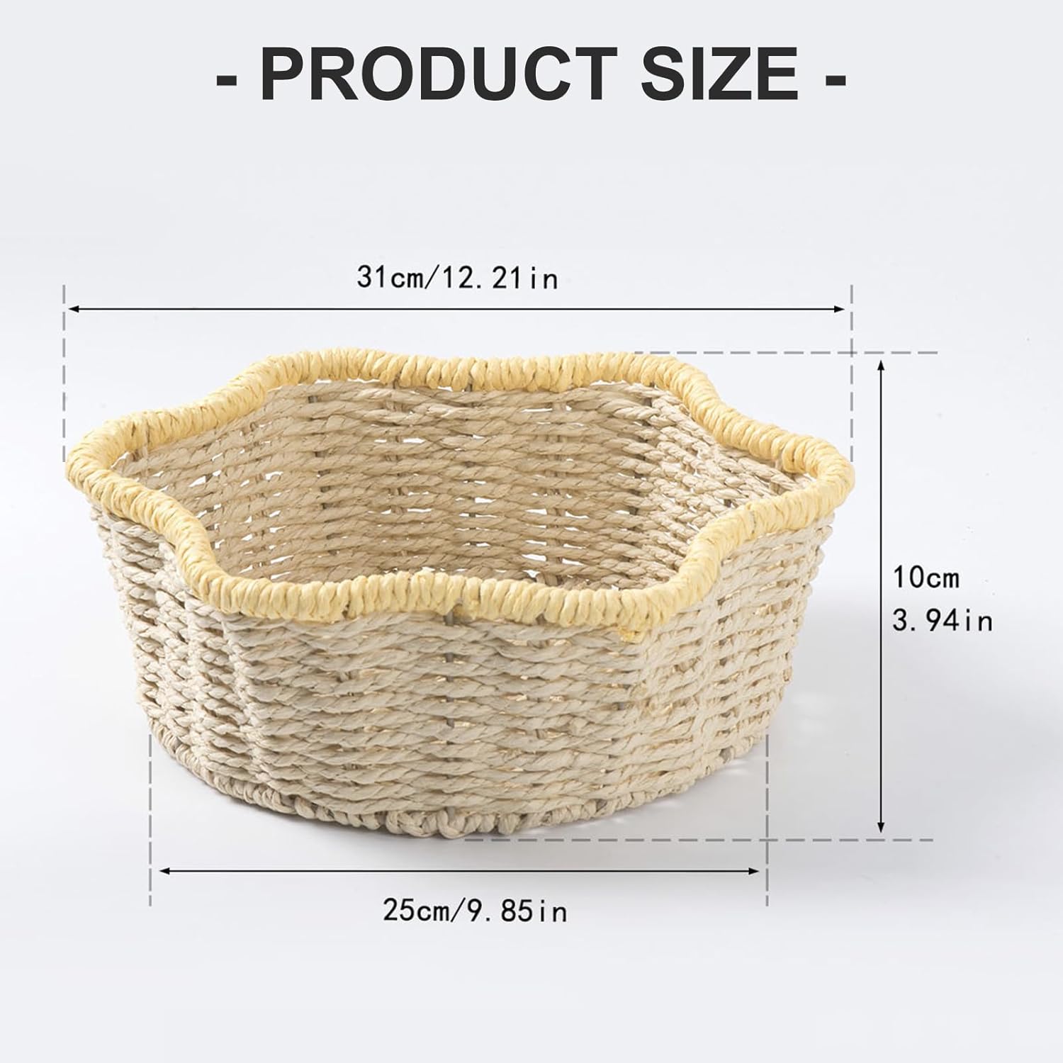 Handwoven Paper Rope Basket with Iron Frame Desktop Plant Holder & Hom