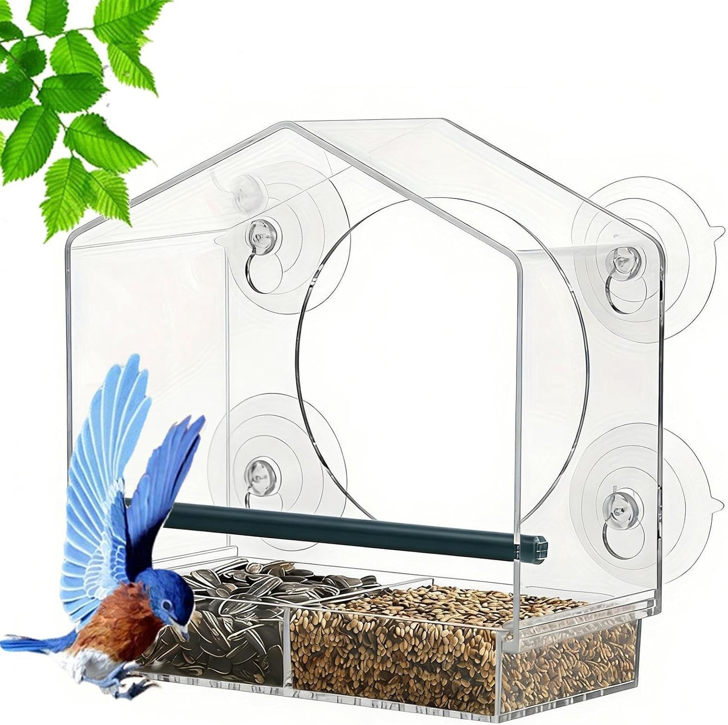 Bird Feeder Suction Cup Window, Spill-Proof Food Box, Acrylic Clear Detachable Window Feeder, Indoor Observation Birdwatching Accessory, Transparent Feeding Station, Deck Patio Balcony