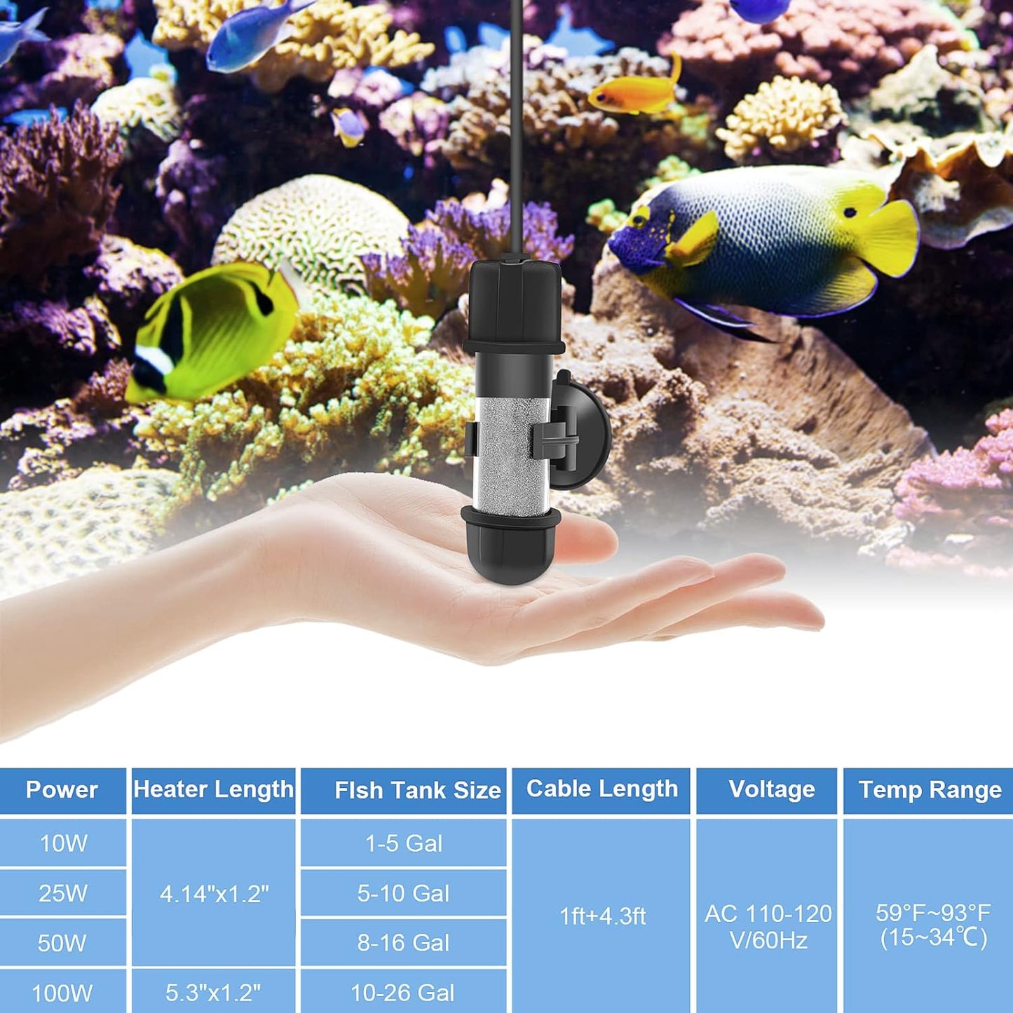 hygger Small Aquarium Betta Heater, Submersible Fish Tank Heater 10W/2