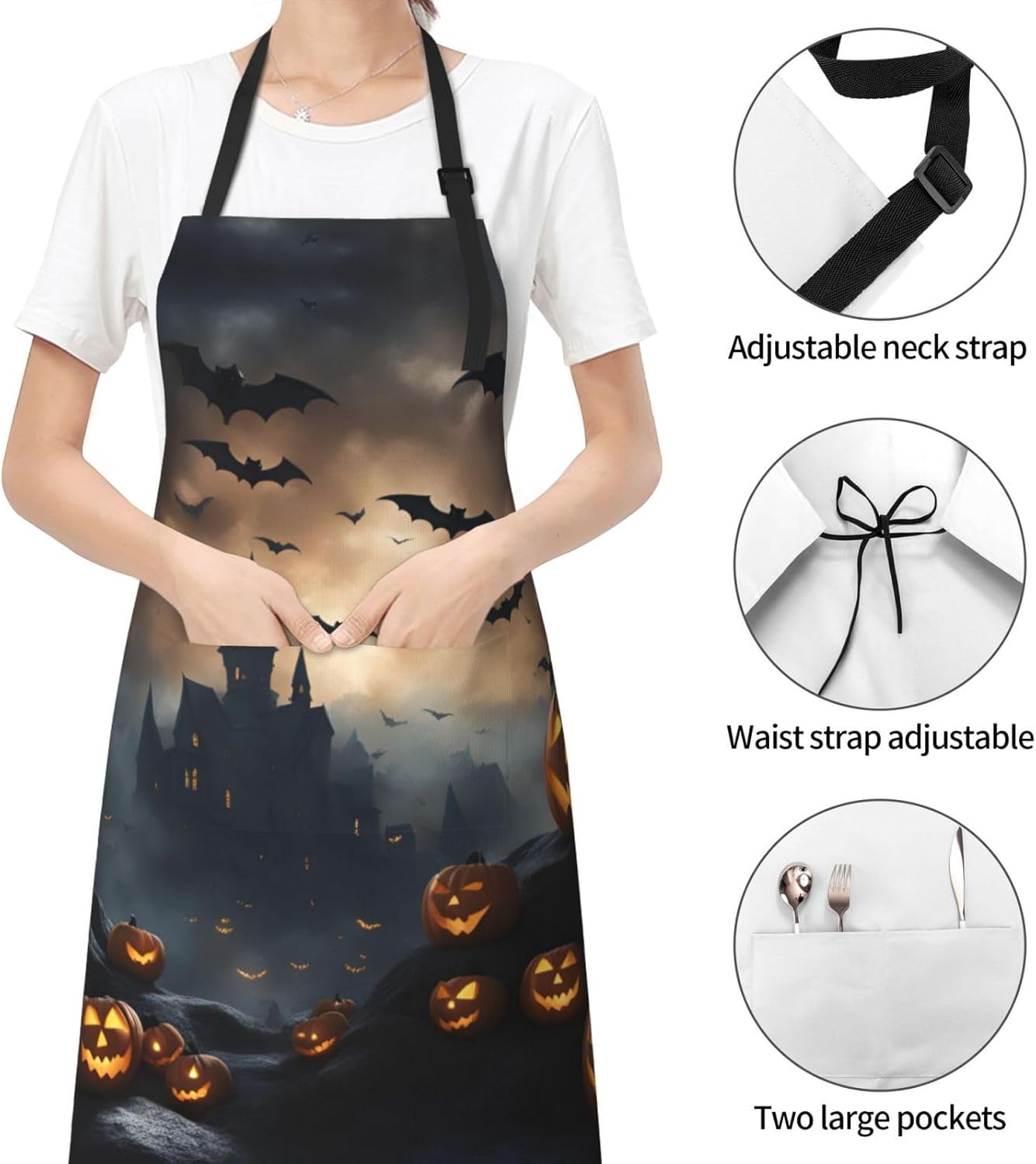 Halloween Flying Bats 3 print Waterproof chef's apron with pocket apro