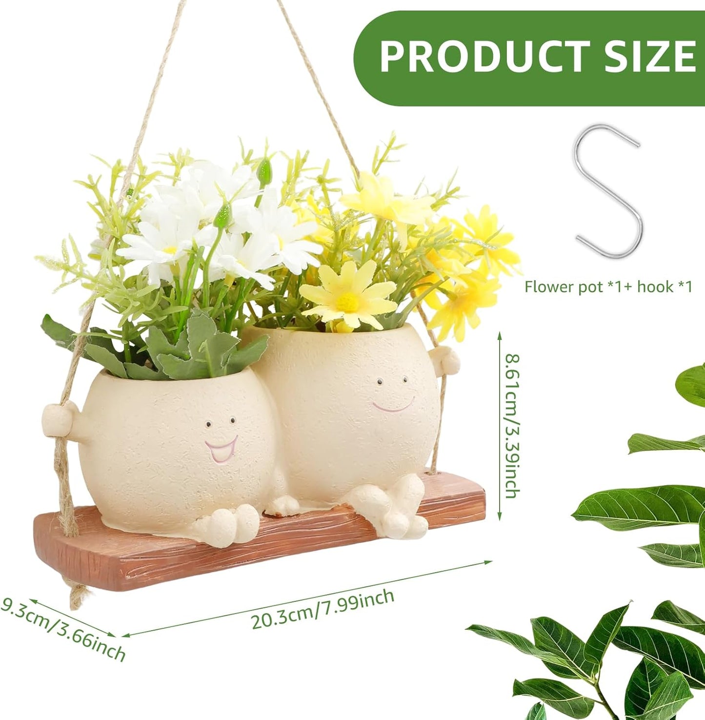 Face Flower Pot Small Swing Face Hanging Planter Pots Swinging Succulent Cute Hanging Flower Pot Resin Head Planter for String Indoor Outdoor Plants Lovers Birthday