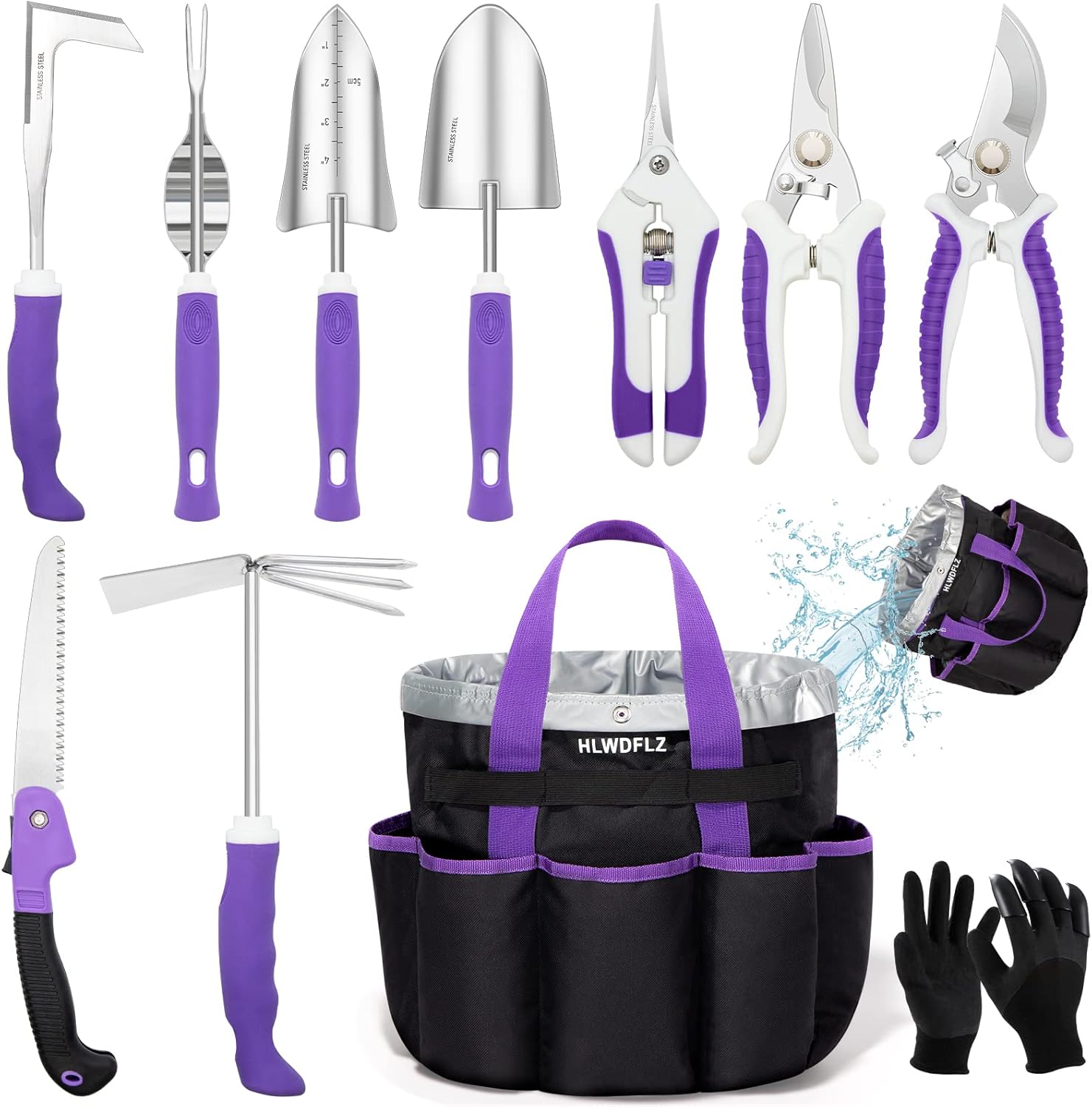 Purple Garden Tool Set Gardening Items for Women - 11PCS Heavy Duty Ga
