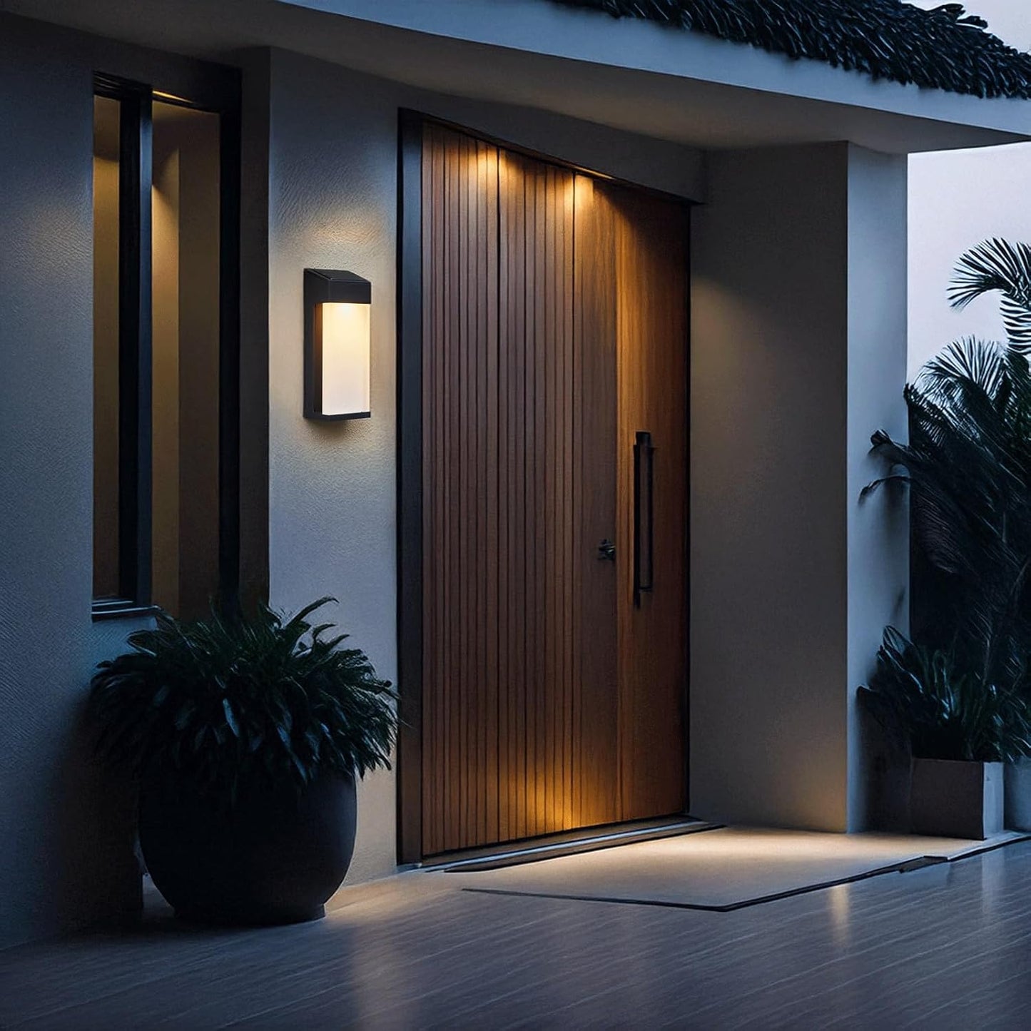 Solar Outdoor Wall Sconce, Modern Exterior Wall Light, Aluminum Alloy & Glass Mounted Lamp, Waterproof Dusk to Dawn Luminaire Lighting Fixture for Porch Garden Patio Fence Garage Backyard