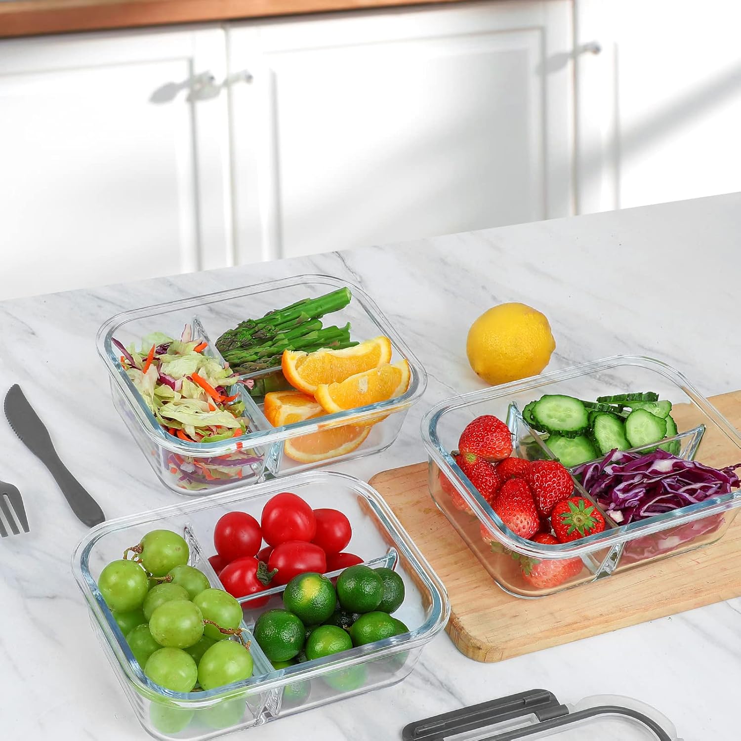 M MCIRCO [5-Pack, 36 oz] Glass Meal Prep Containers 3 Compartment with