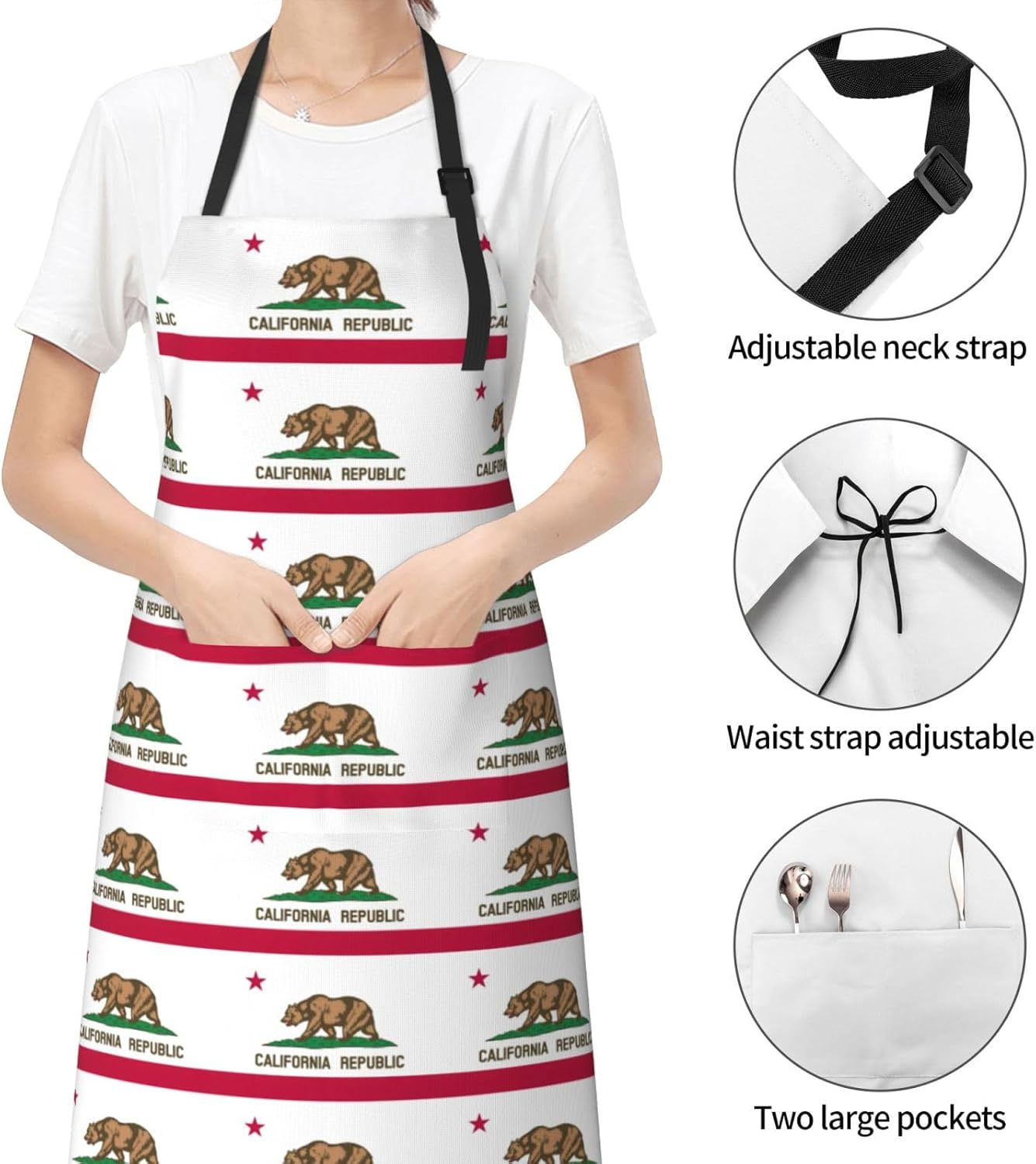 YANYU California state flag Print 28x33 In Kitchen Apron Stylish Chef Apron with Pockets for Cooking Baking Painting