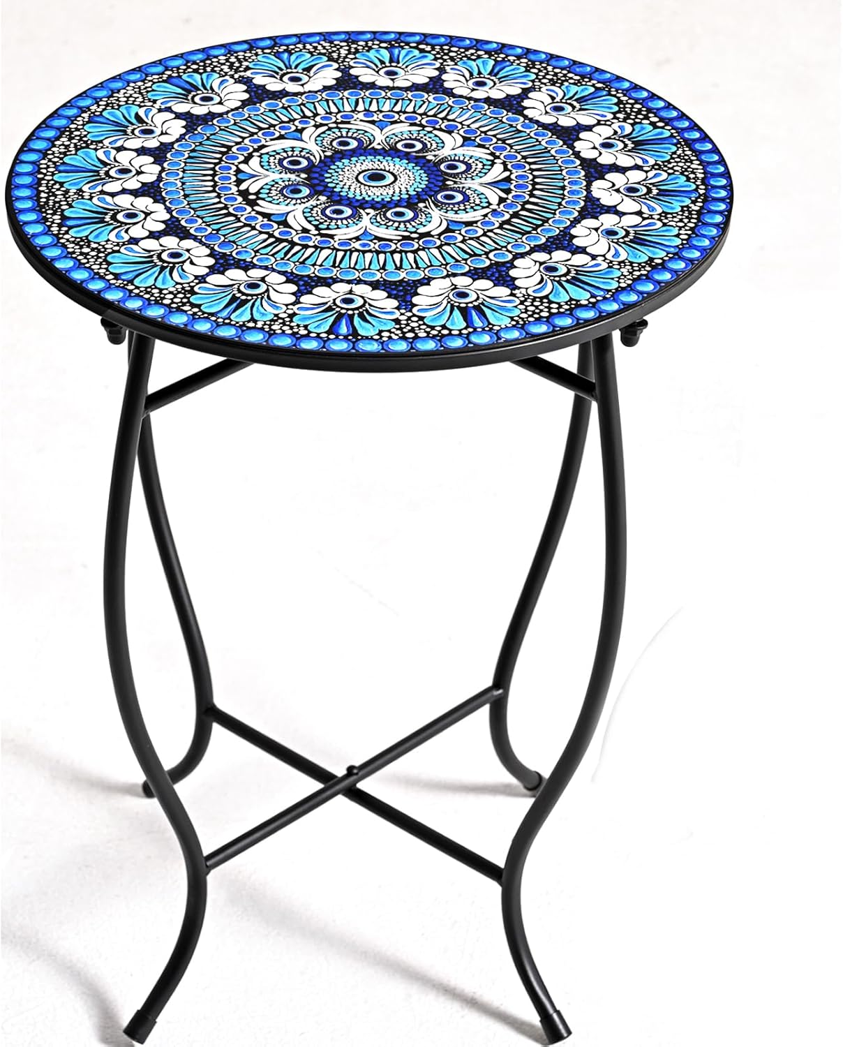 Metal Outdoor Side Table,14" Diameter Round Plant Stand for Flower Pot