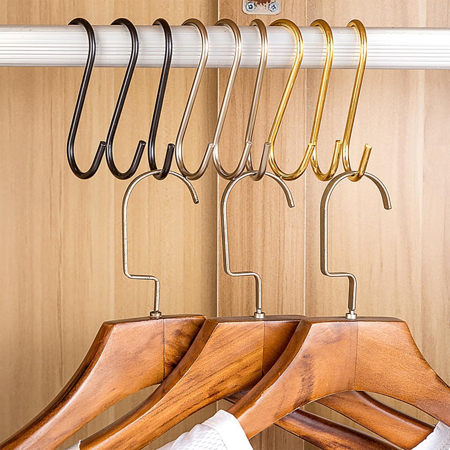 10 Pack Gold S Hooks for Hanging, Stainless Steel S Shaped Hooks, Utility S Hooks for Bathroom, Kitchen, Garden, Cloakroom