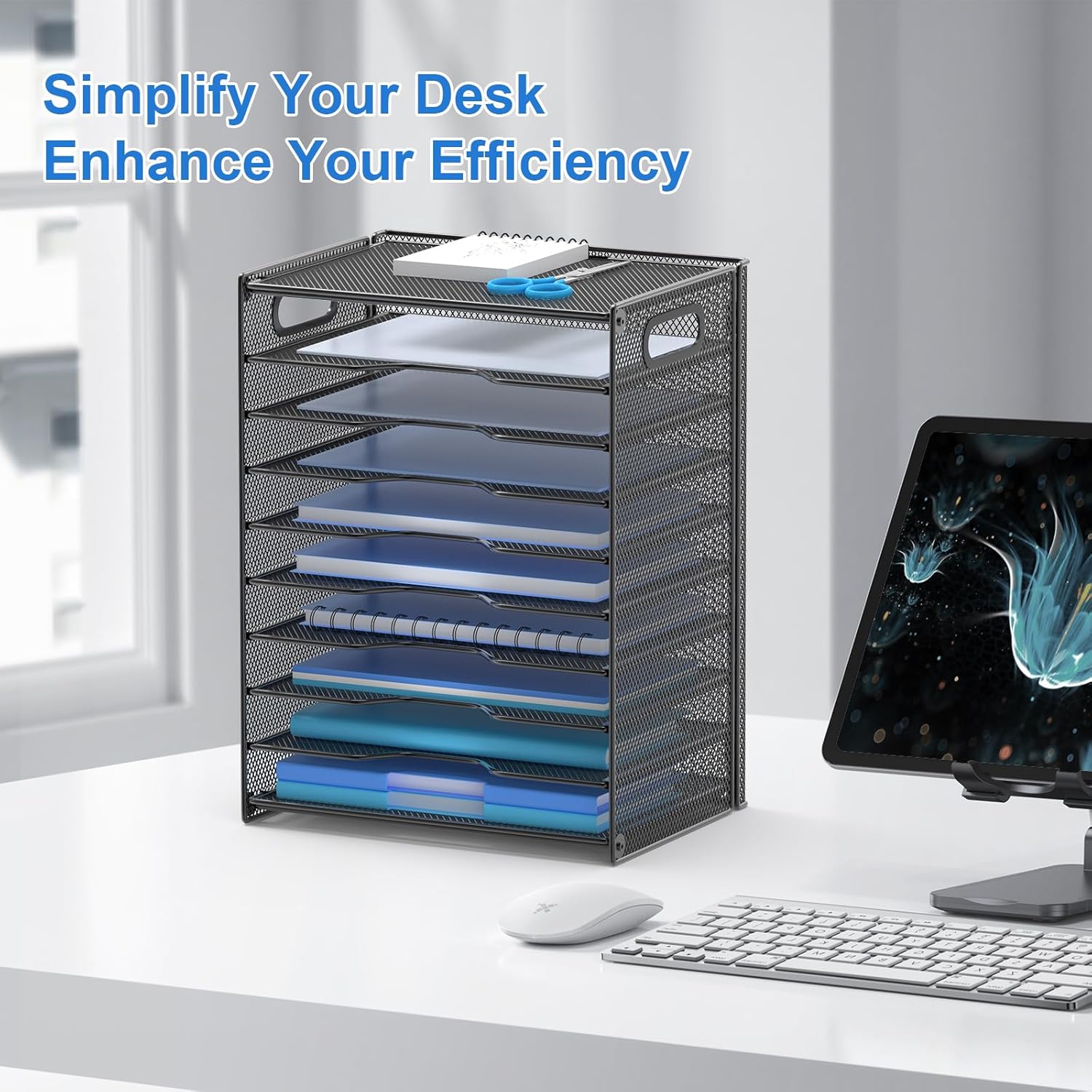 OUTWOLF 10 Tier Paper Organizer - Letter Tray Mesh Desk File Organizer