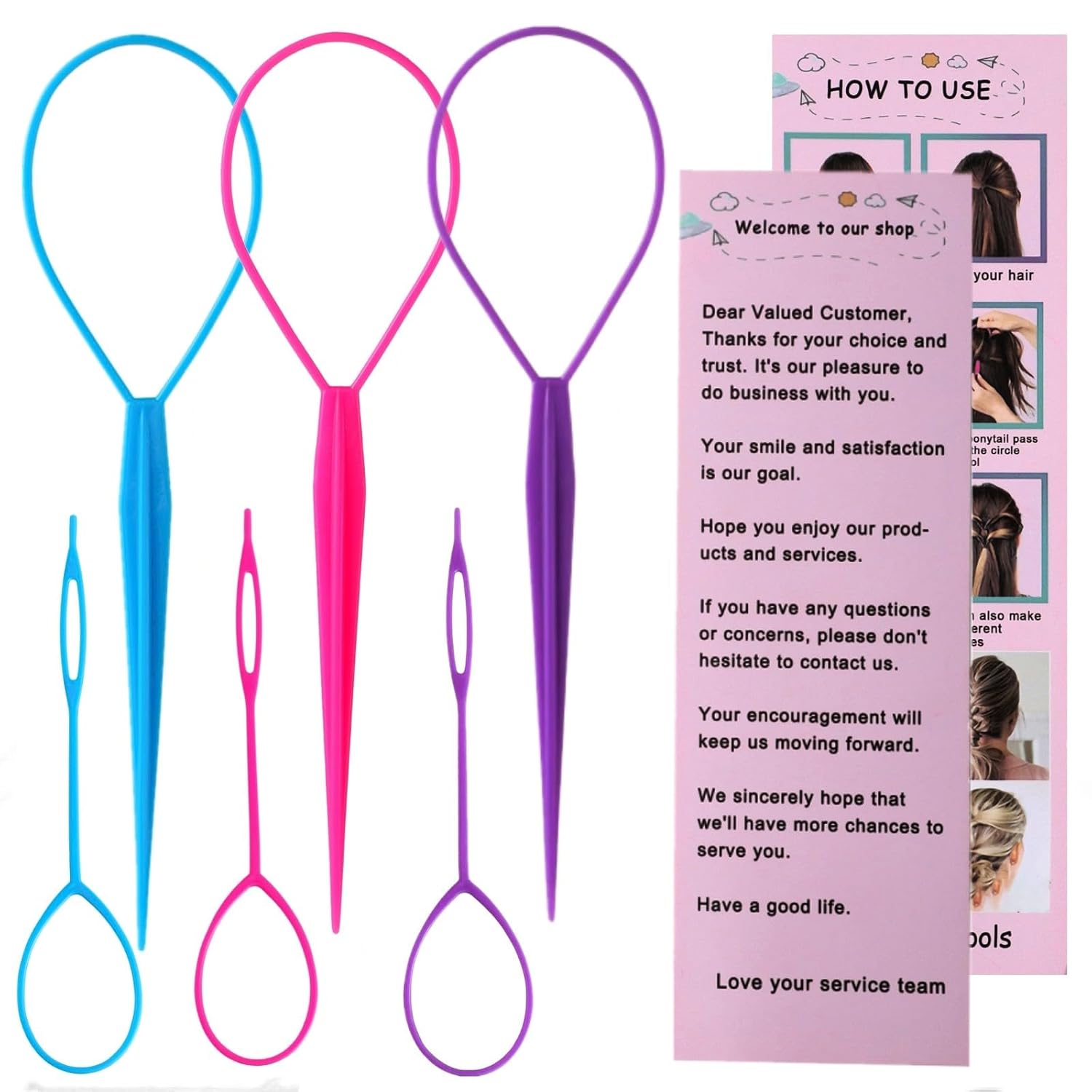 Aigee 6pcs Topsy Tail and Hair Loop Styling Tool Set - Ponytail Makers