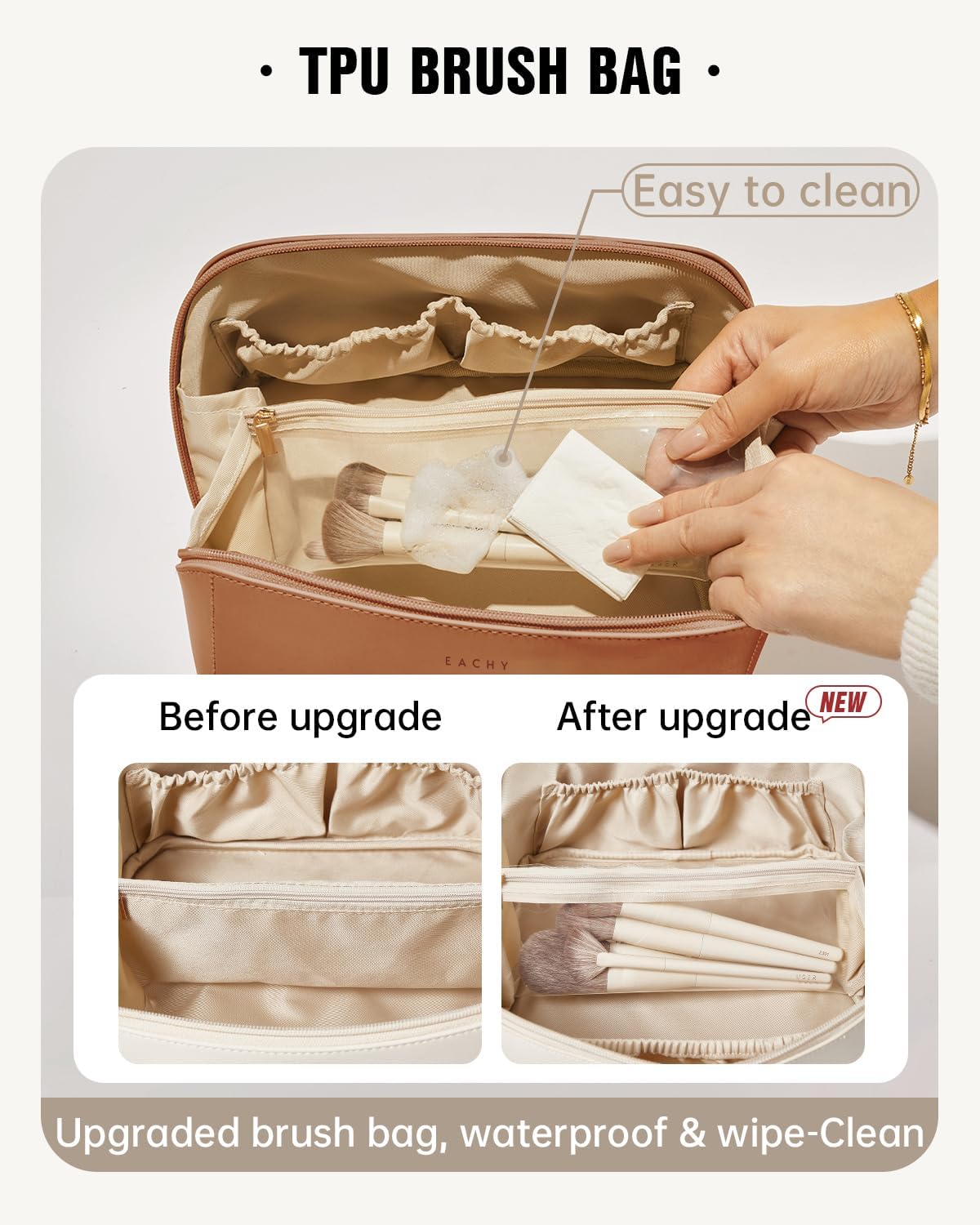 EACHY Travel Makeup Bag, Large Capacity Cosmetic Bag for Women, Waterp
