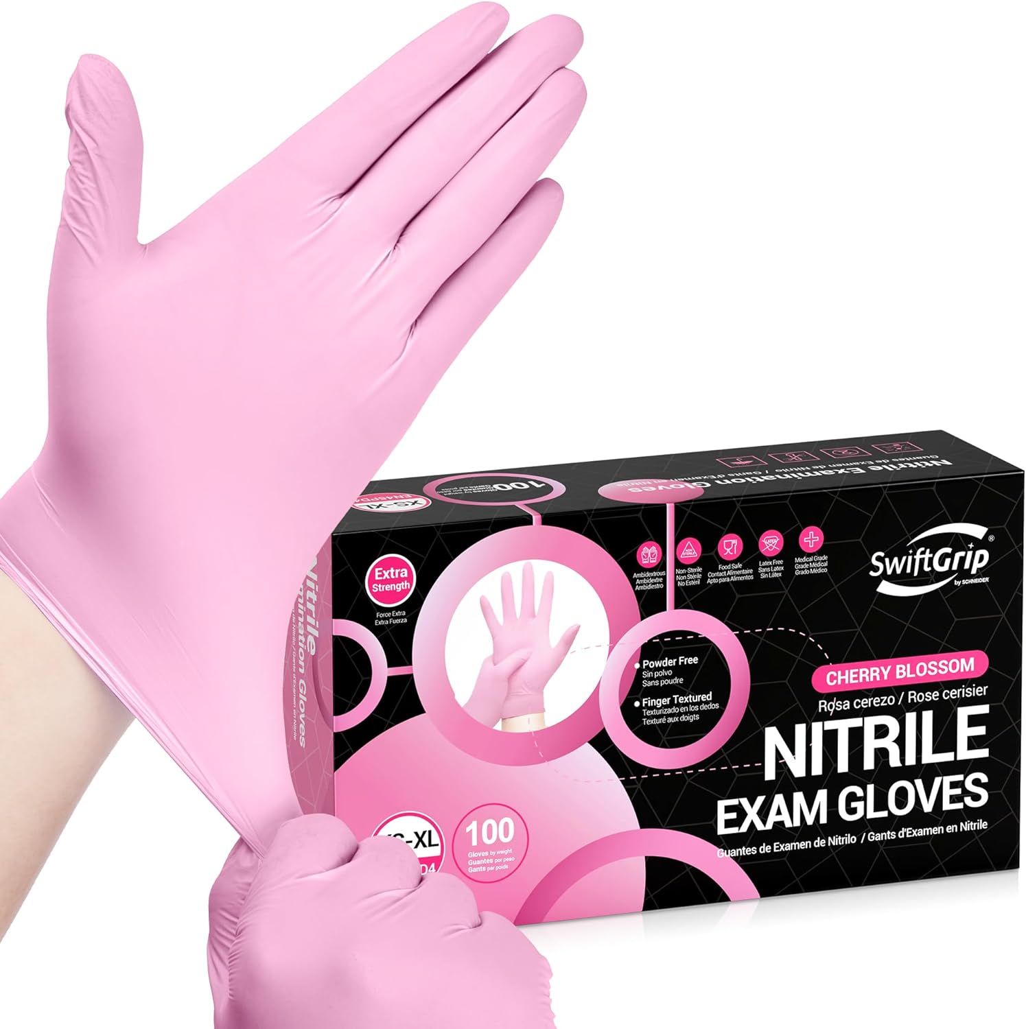 Nitrile Exam Gloves, 4 Mil, Cherry Blossom, Food Safe Gloves Disposabl