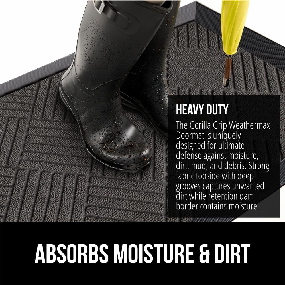 GORILLA GRIP 100% Waterproof All-Season WeatherMAX Doormat US Designed